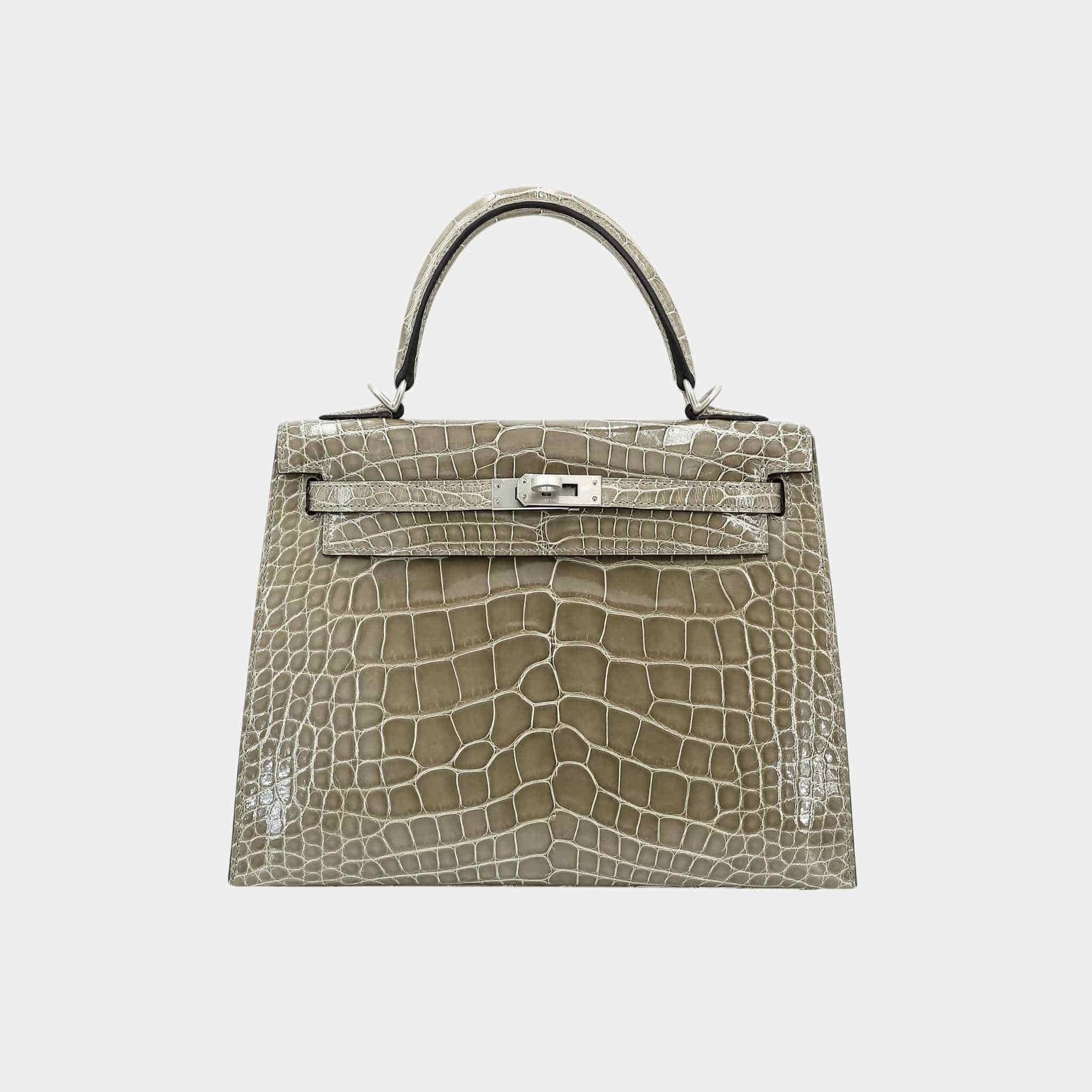 Hermes Kelly 25 HSS Sellier Alligator Gris Tourterelle PHW, Front