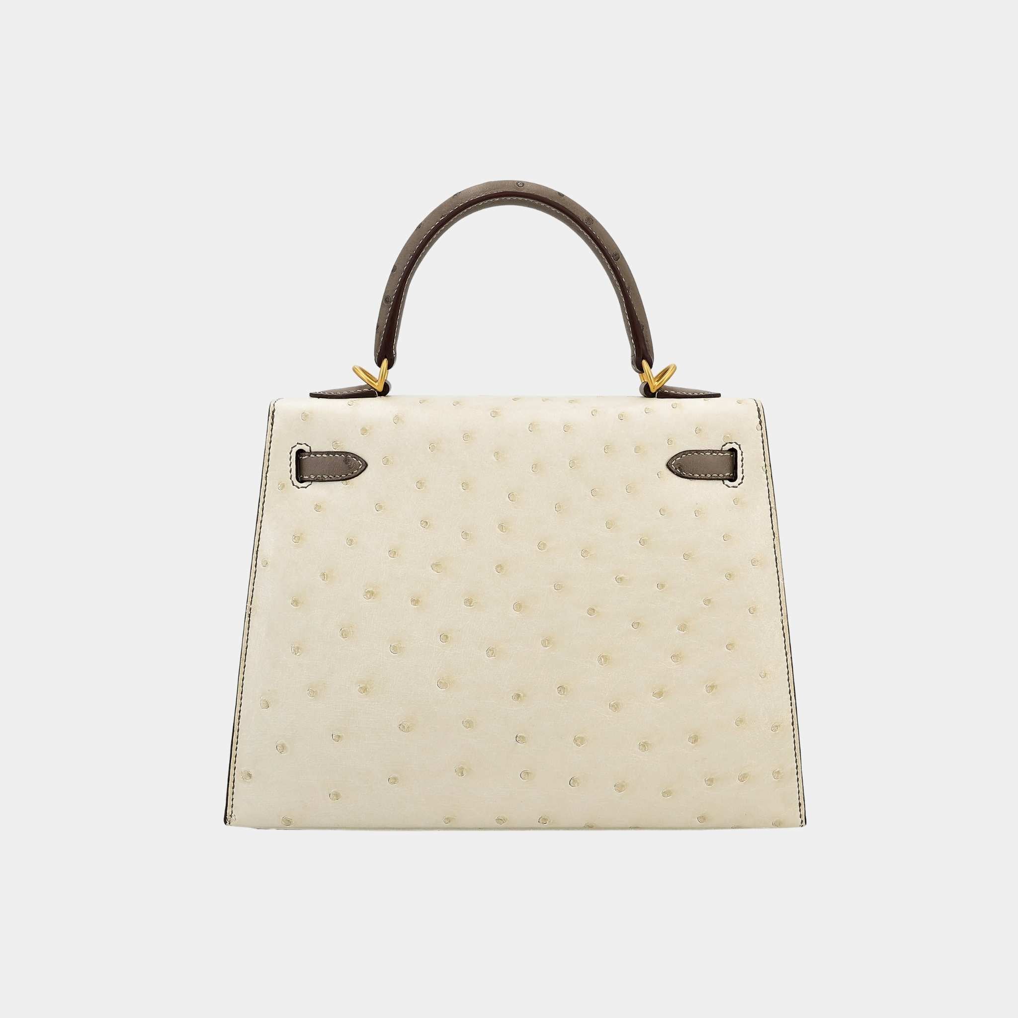 Hermes Kelly 25 HSS Sellier Ostrich Nata/Etoupe GHW, Back