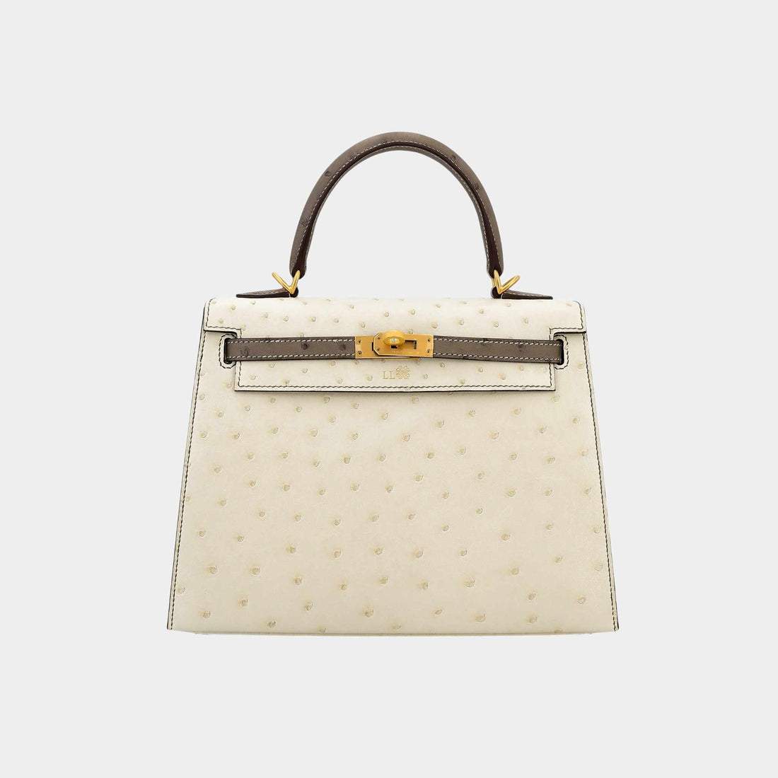 Hermes Kelly 25 HSS Sellier Ostrich Nata/Etoupe GHW, Front