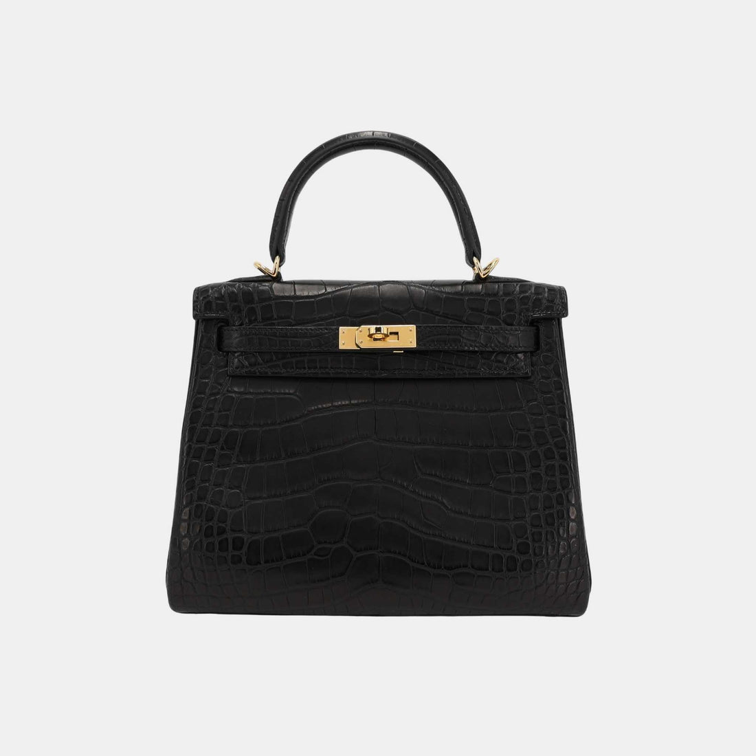 Hermes Kelly 25 Matte Alligator Black GHW, Front