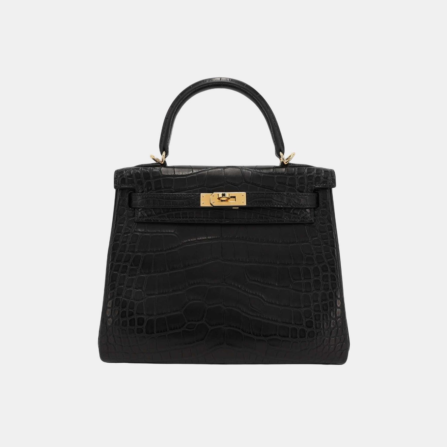 Hermes Kelly 25 Matte Alligator Black GHW, Front
