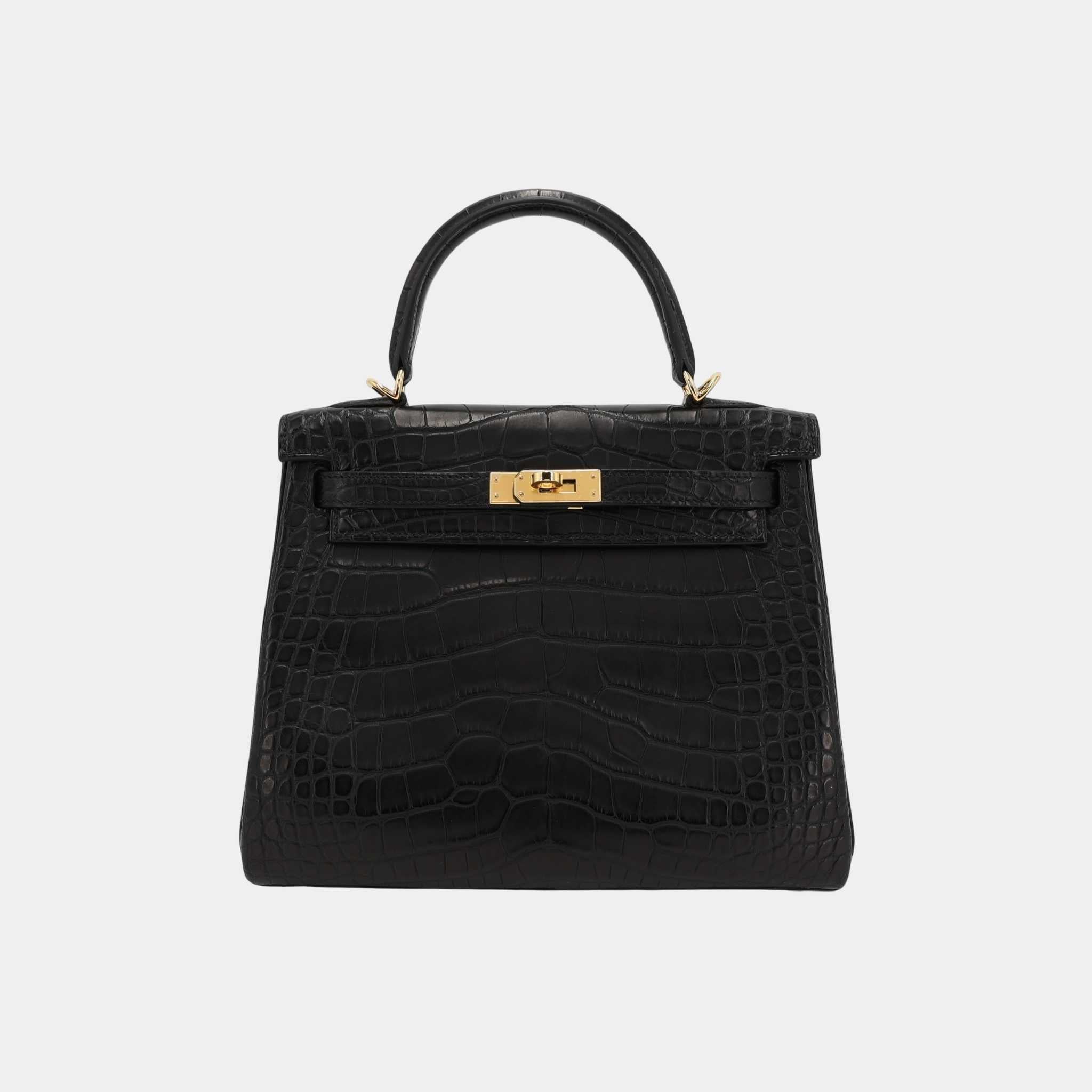 Hermes Kelly 25 Matte Alligator Black GHW, Front