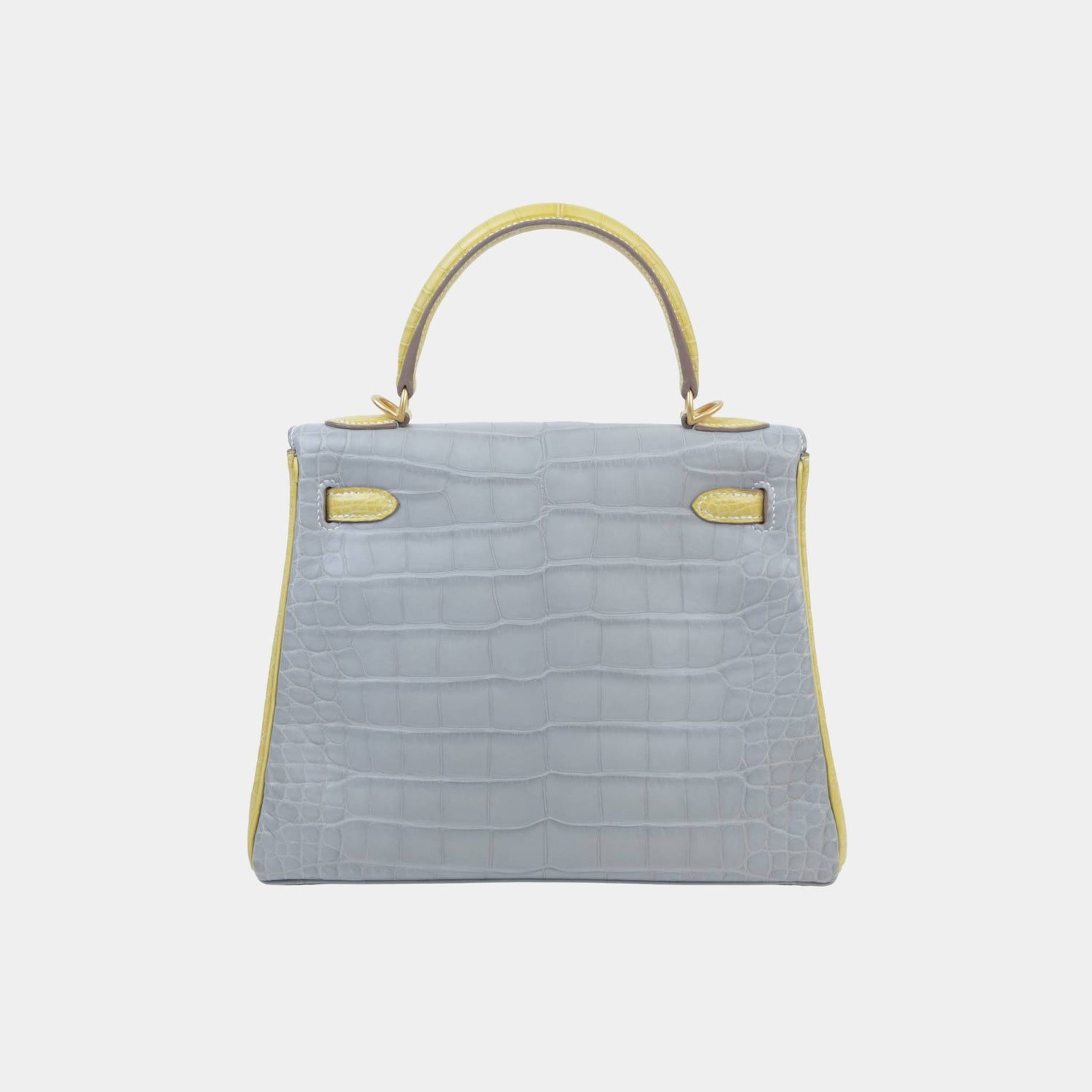 Hermes Kelly 25 Matte Alligator Gris Perle/Jaune Citron GHW, Back
