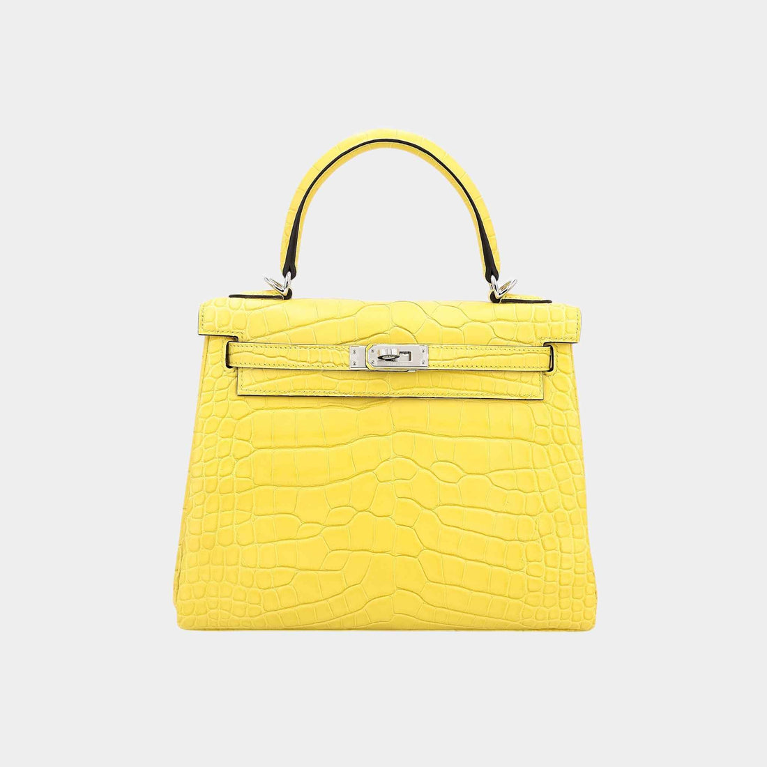 Hermes Kelly 25 Matte Alligator Mimosa PHW, Front
