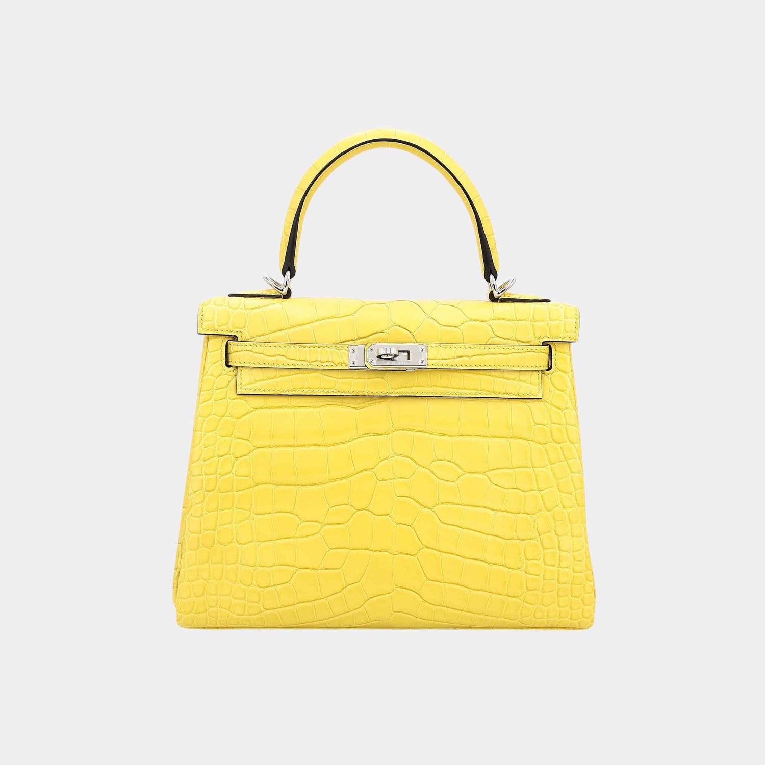 Hermes Kelly 25 Matte Alligator Mimosa PHW, Front