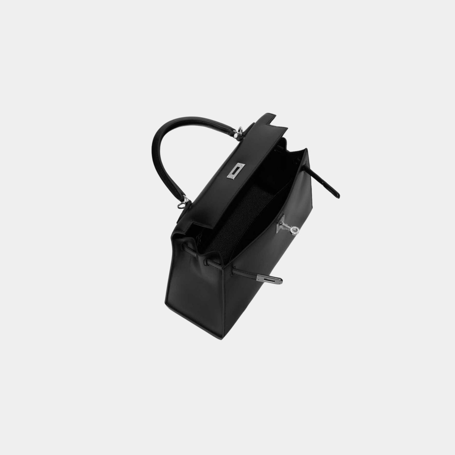 Hermes Kelly 25 Sellier Box Calf Leather Black PHW, Top