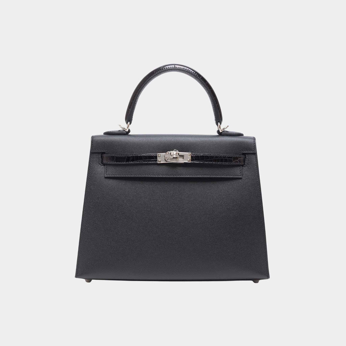 Hermes Kelly 25 Sellier Madame Shiny Niloticus Crocodile Black PHW, Front