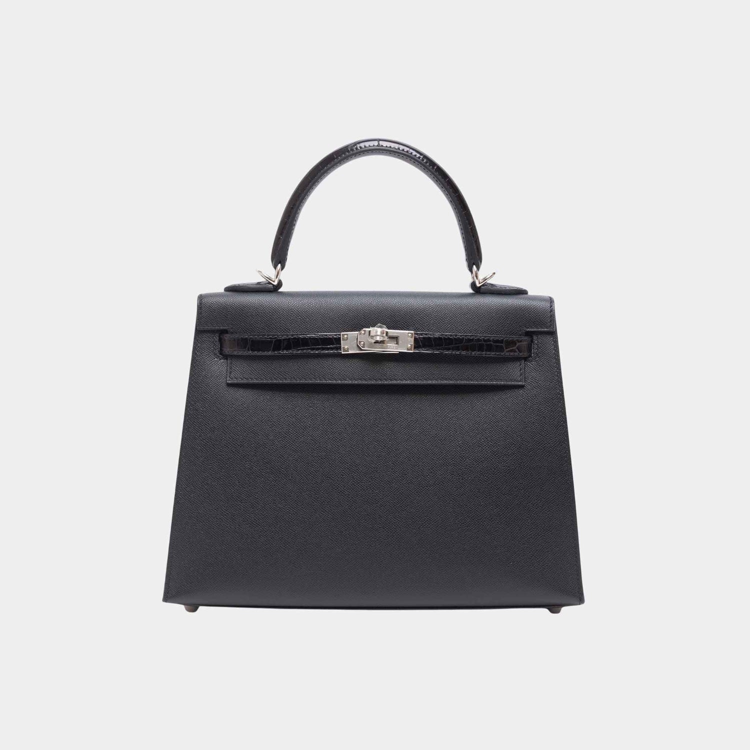 Hermes Kelly 25 Sellier Madame Shiny Niloticus Crocodile Black PHW, Front