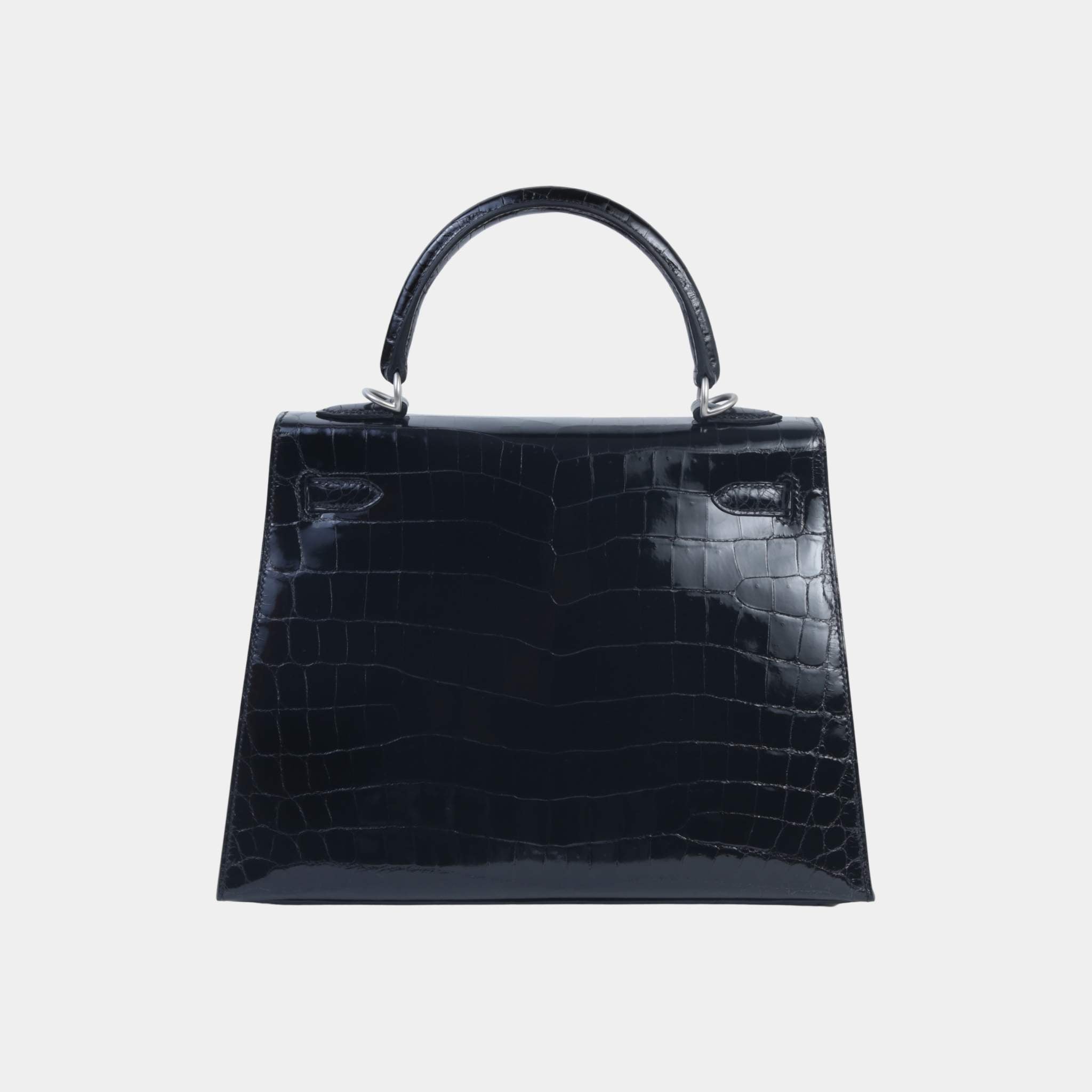 Hermes Kelly 25 Shiny Niloticus Crocodile Sellier Black PHW, Back