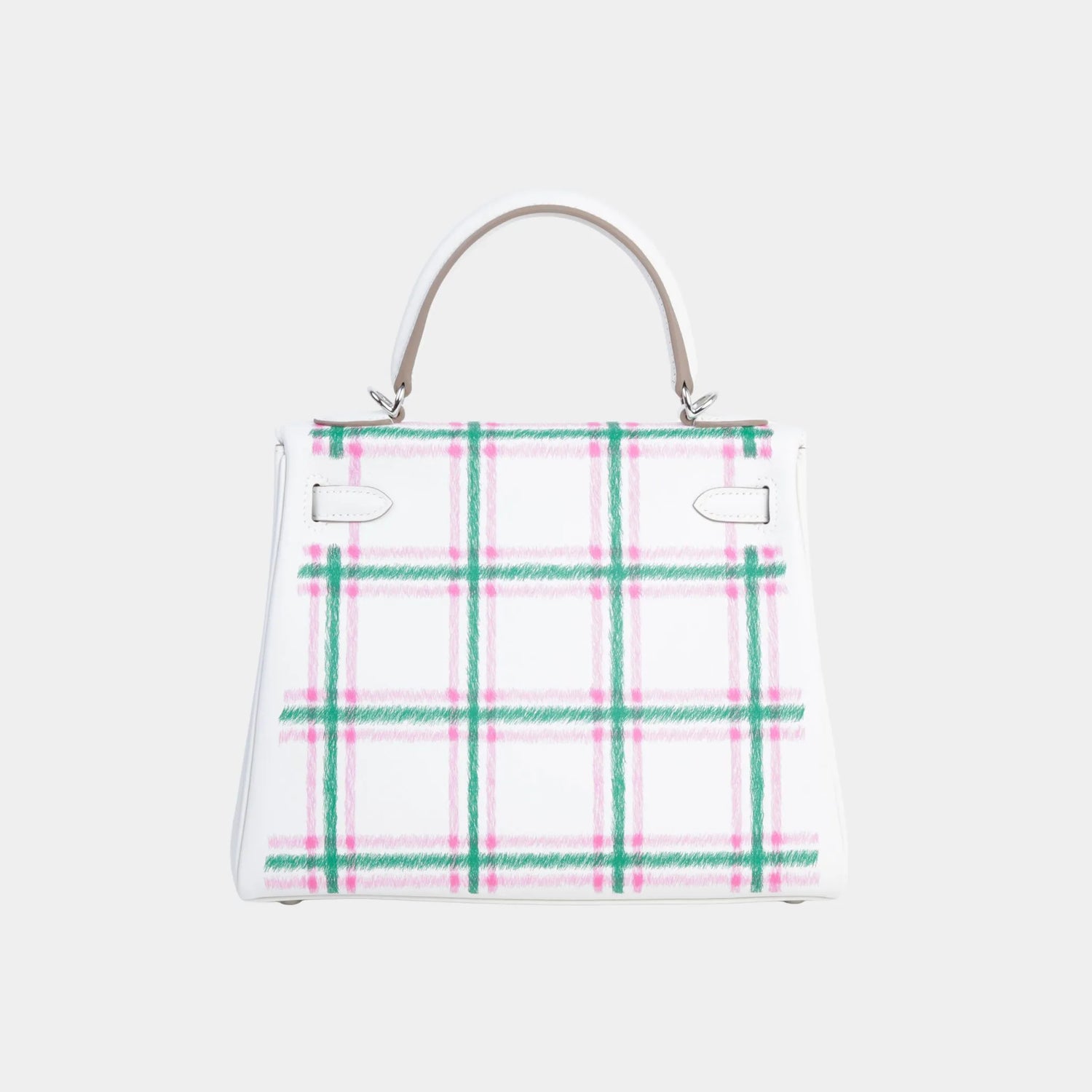 Hermes Kelly 25 Swift Gris Pale/Vert Moyen/Rose Bubblegum PHW, Back