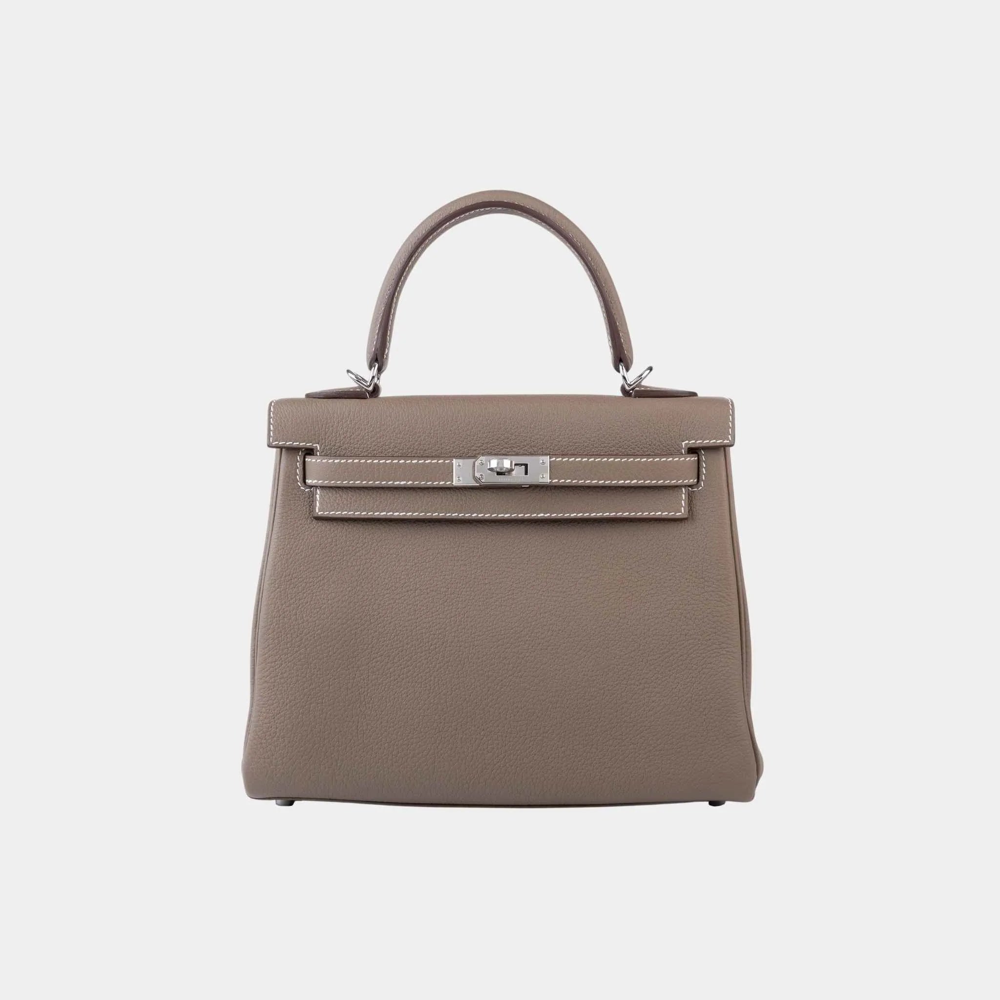 Hermes Kelly 25 Togo Etoupe PHW, Etoupe, Front