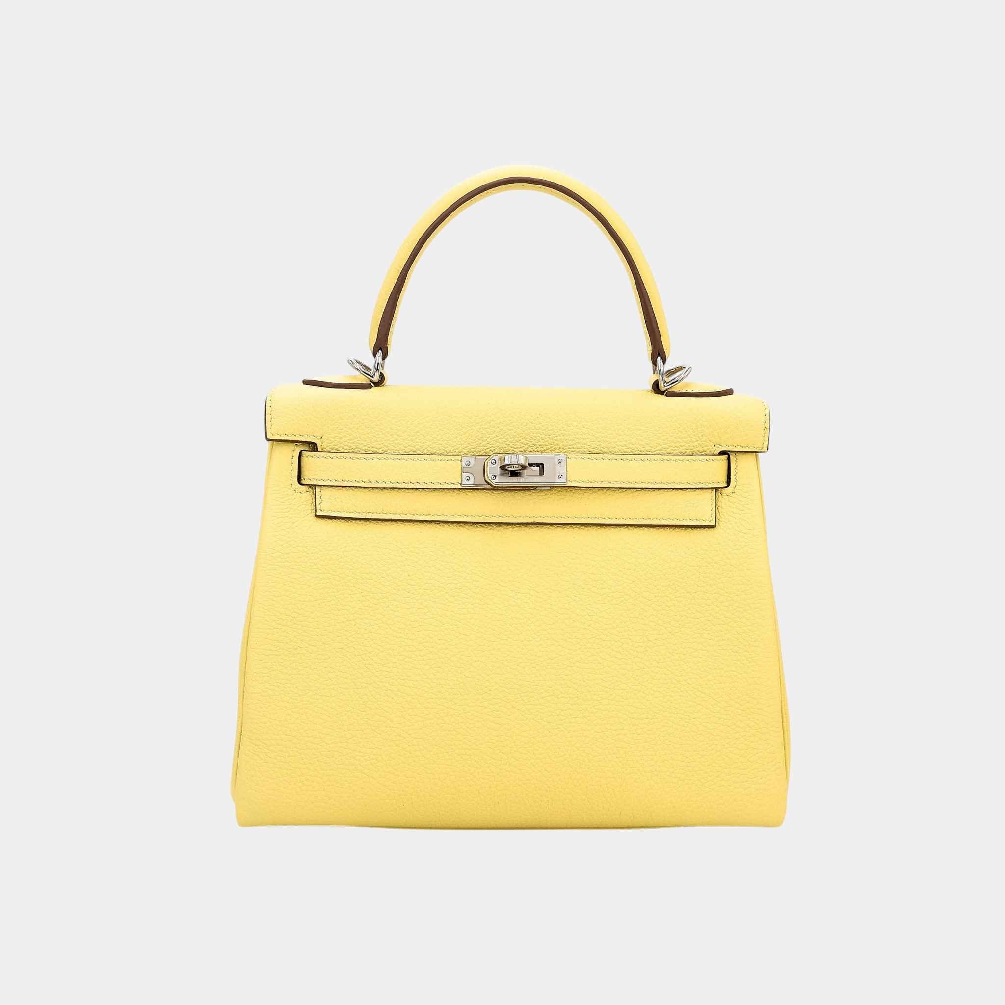 Hermes Kelly 25 Togo Jaune Poussin PHW, Front