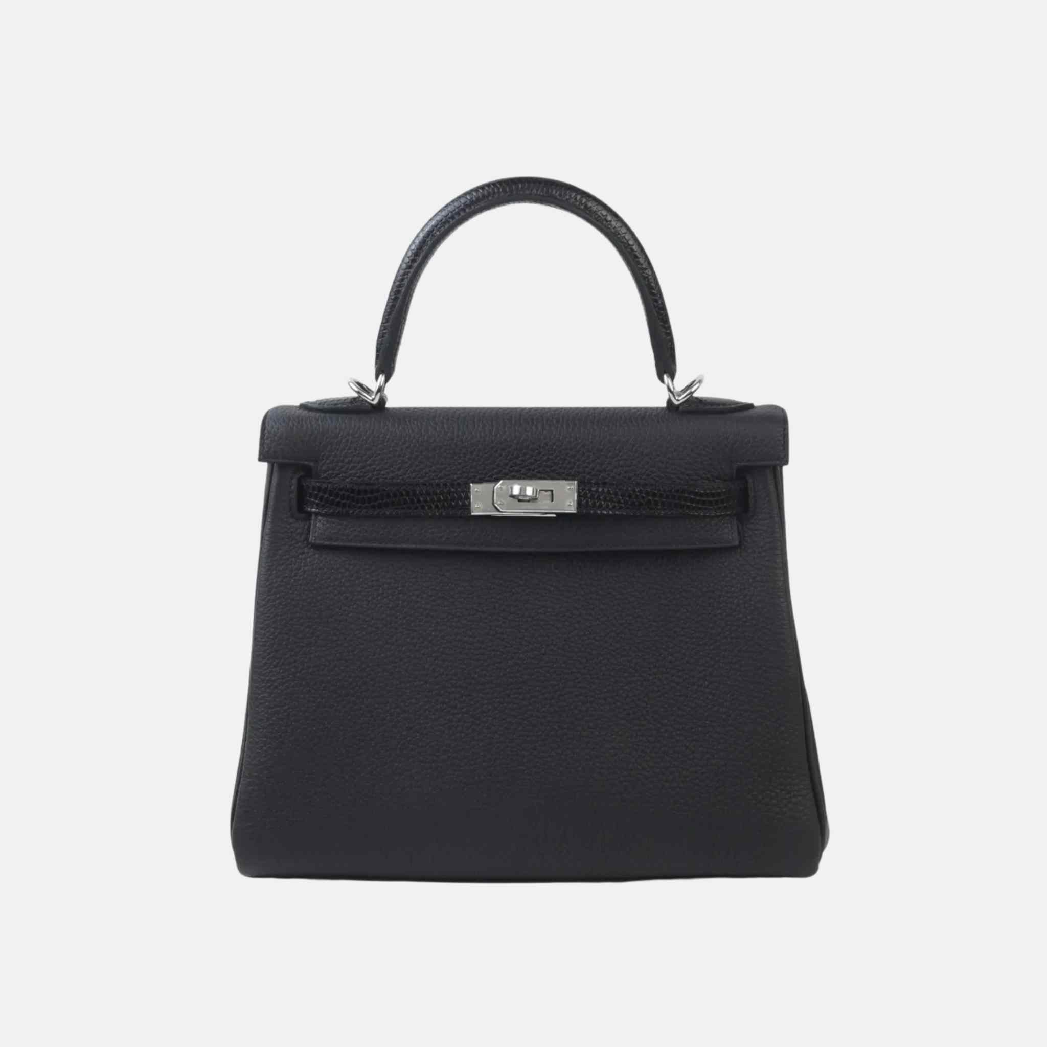 Hermes Kelly 25 Togo/Lizard Black PHW, Front