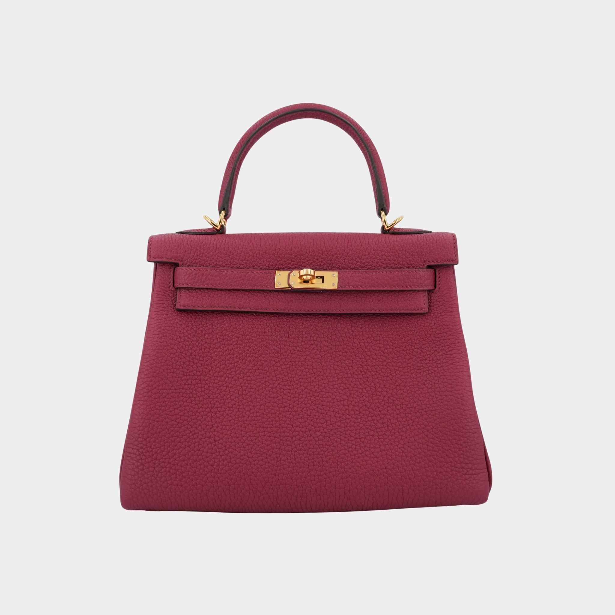 Hermes Kelly 25 Togo Rouge Grenat GHW, Front
