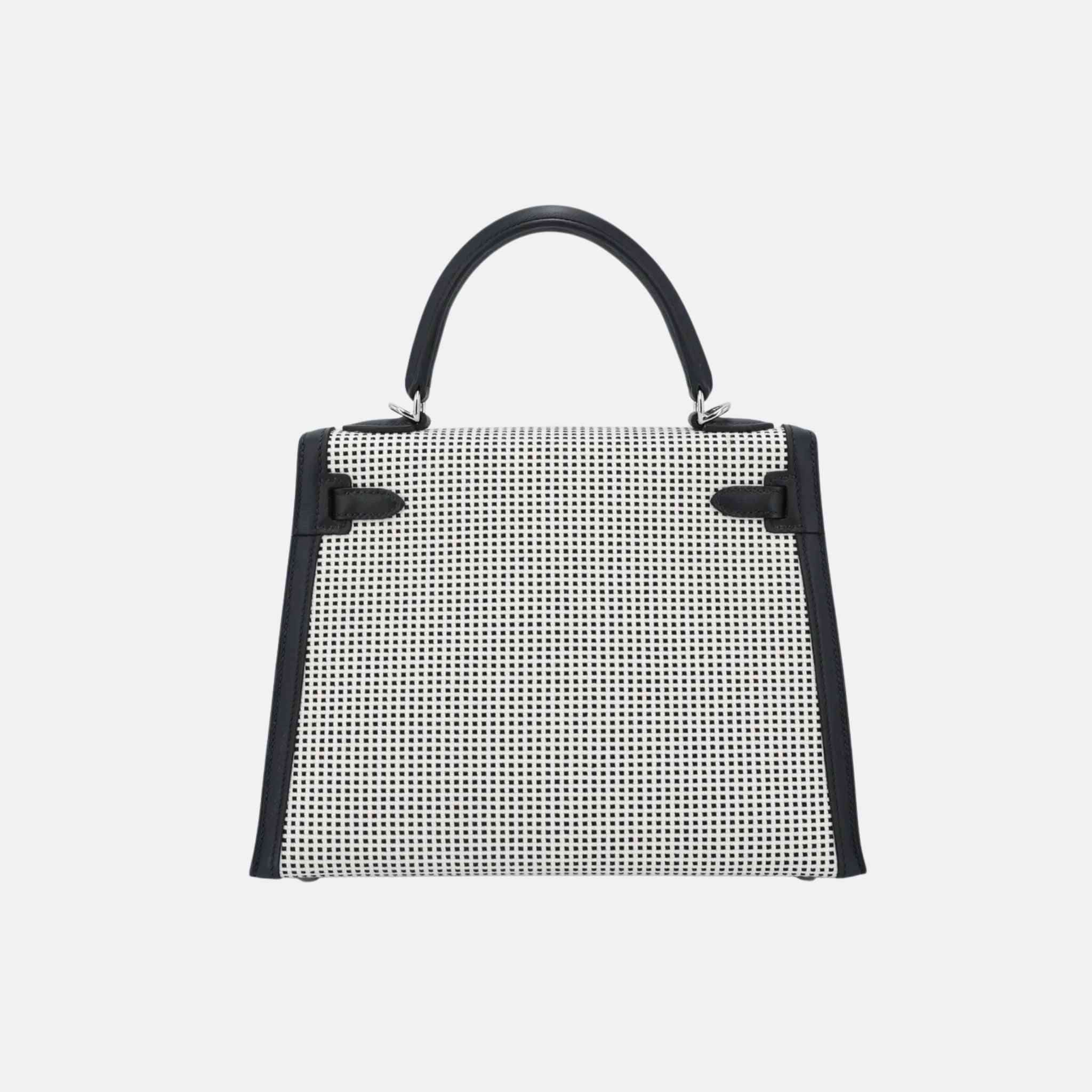 Hermes Kelly 25 Toile Quadrille Canvas-Swift Black PHW, Back