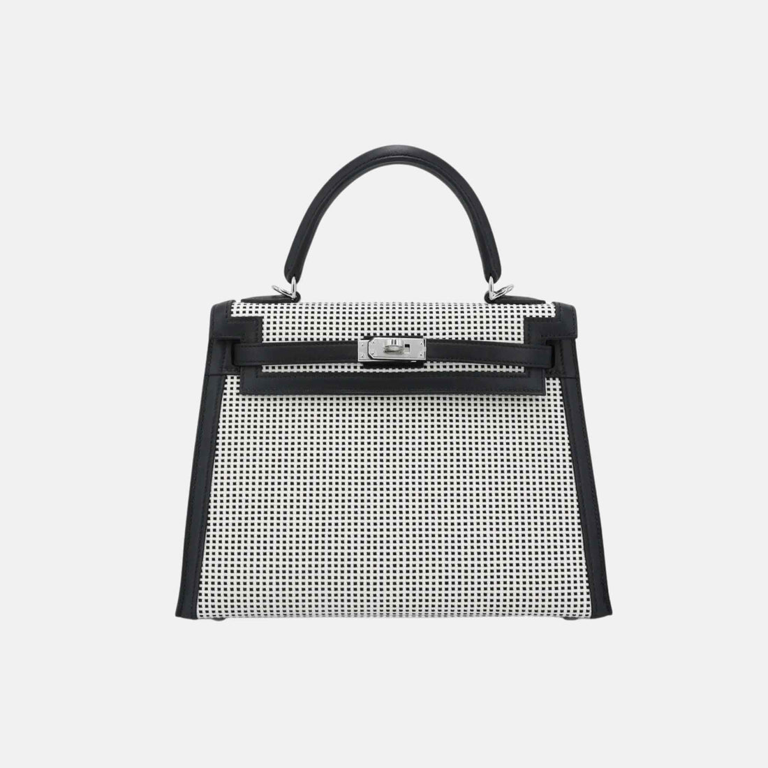 Hermes Kelly 25 Toile Quadrille Canvas-Swift Black PHW, Front