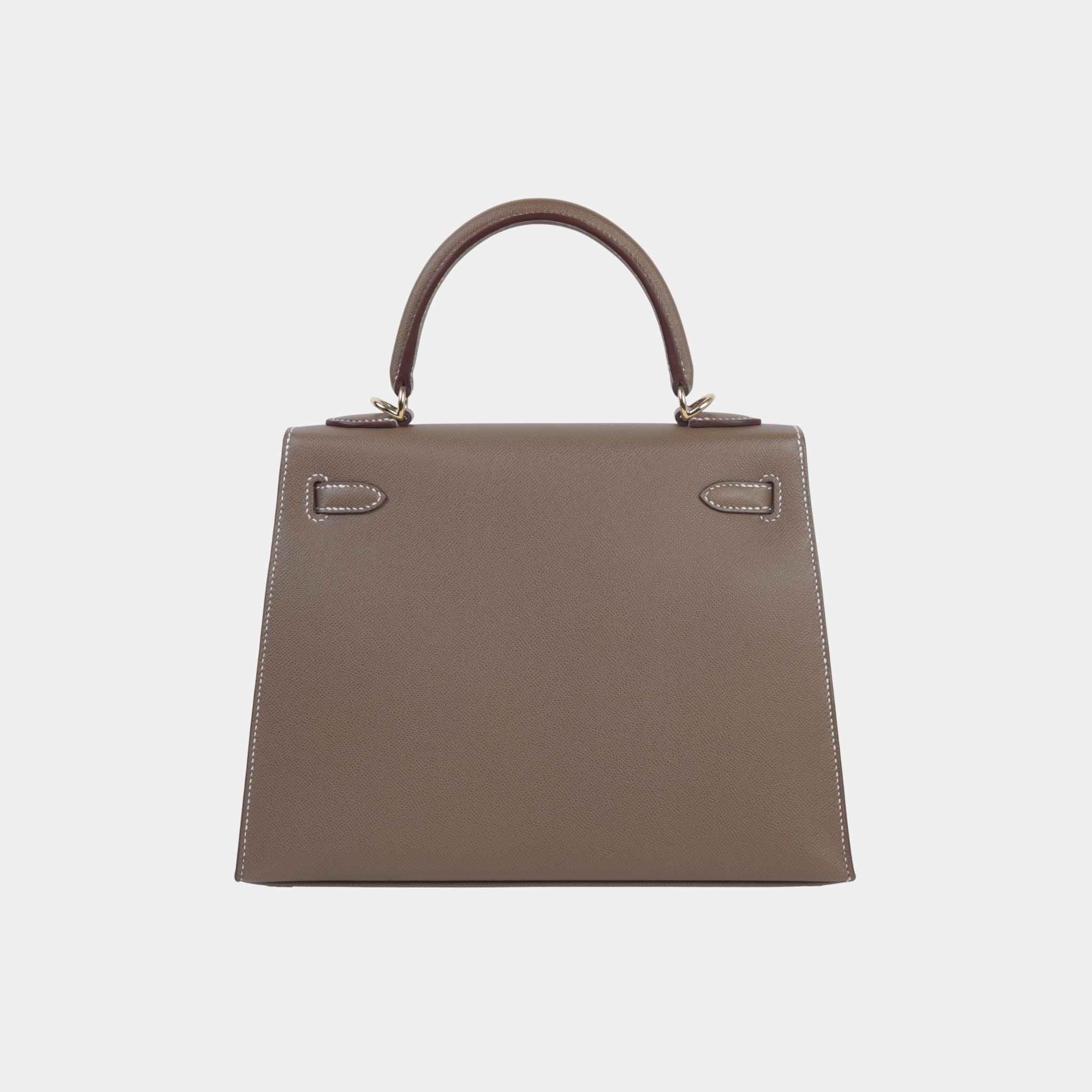 Hermes Kelly 25 Verso Madame Sellier Etoupe/Bamboo PBHW, Back