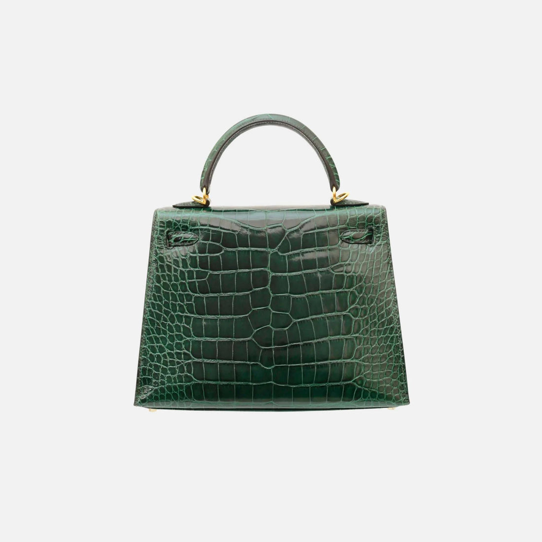 Hermes Kelly 25 أخضر داكن لامع من جلد التمساح، GHW، من الخلف