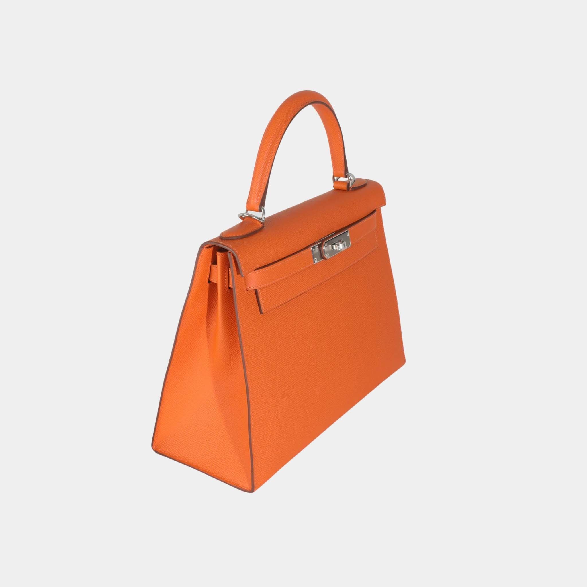 Hermes Kelly 28 Epsom Sellier Orange PHW, Side