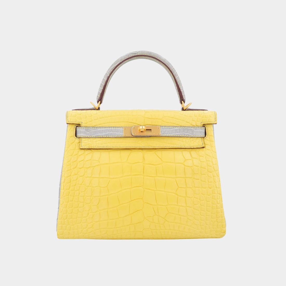 Hermes Kelly 28 HSS Matte Alligator Gris Perle/Lime GHW, Front
