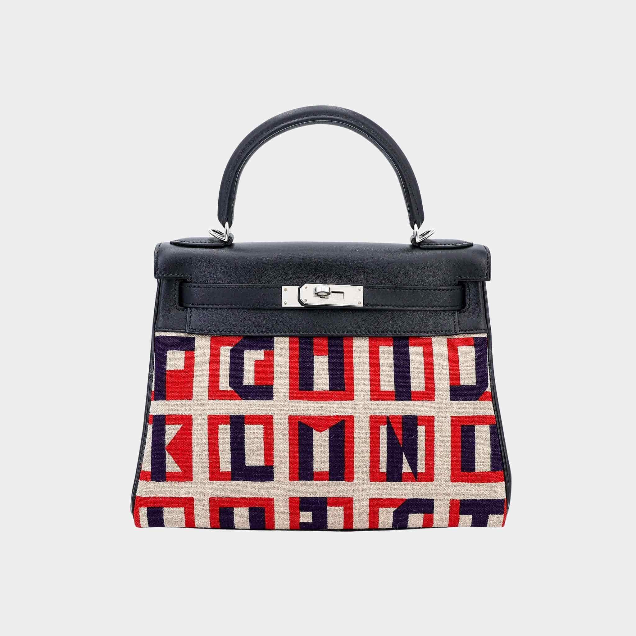 Hermes Kelly 28 Limited Edition Toile de Camp Canvas-Swift Black PHW, Front