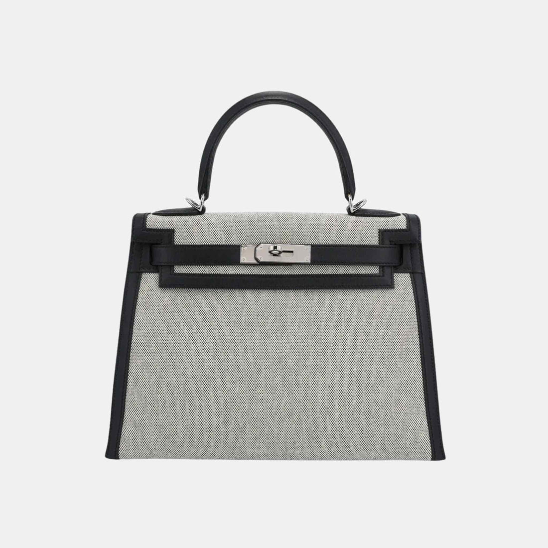 Hermes Kelly 28 Swift Toile H Canvas Black PHW, Front