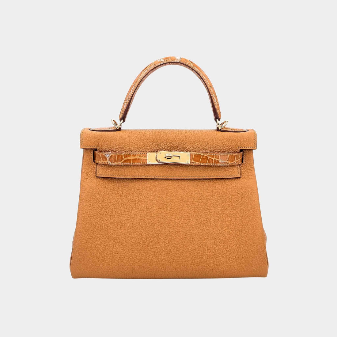 Hermes Kelly 28 Touch Togo-Shiny Niloticus Crocodile Tabac Camel GHW, Front