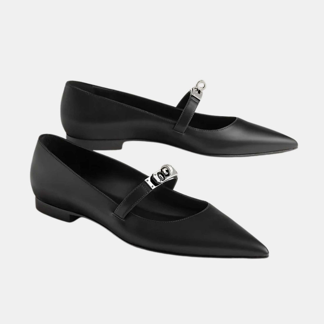 Hermes Kelly Ballerinas Black, side and front