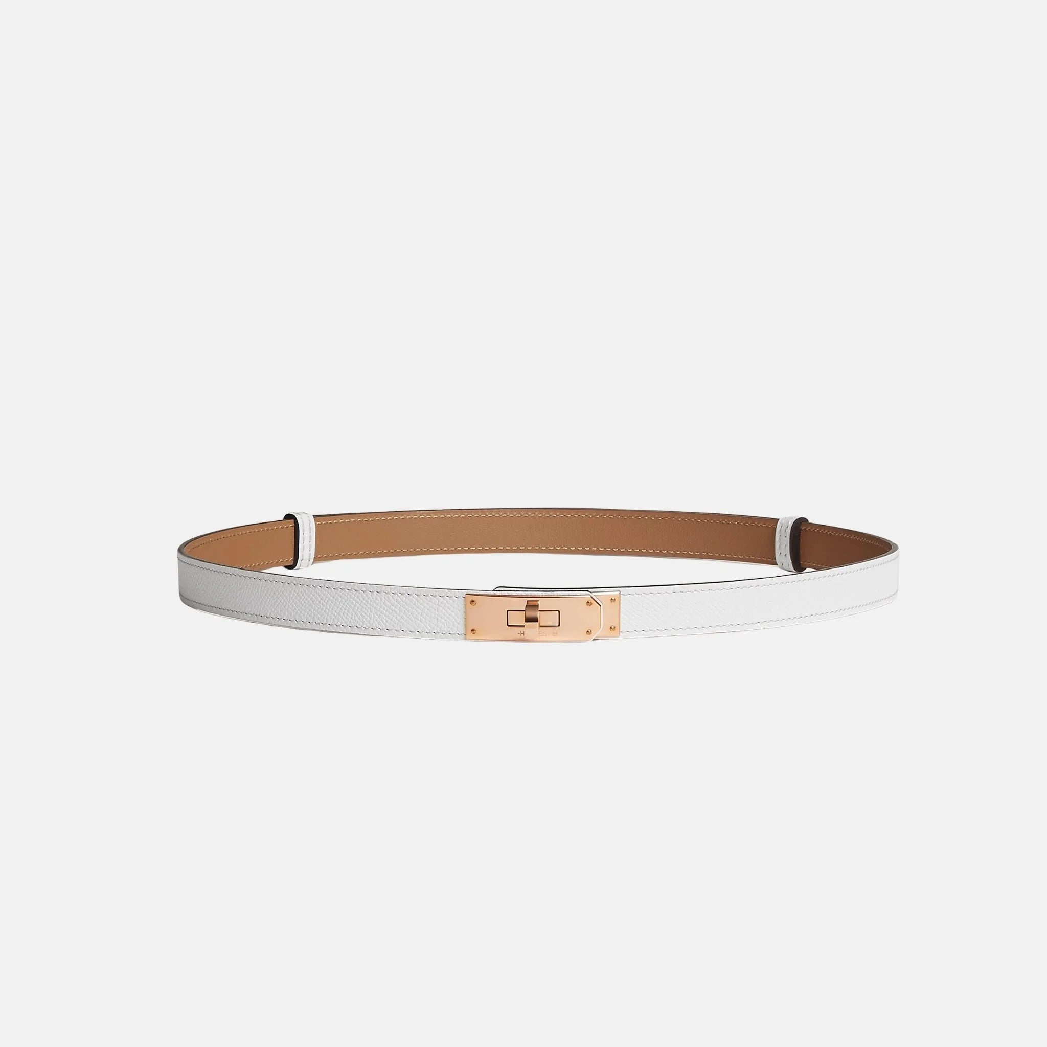 Hermes Kelly Belt 18 Epsom Calfskin in Rose Gold, White