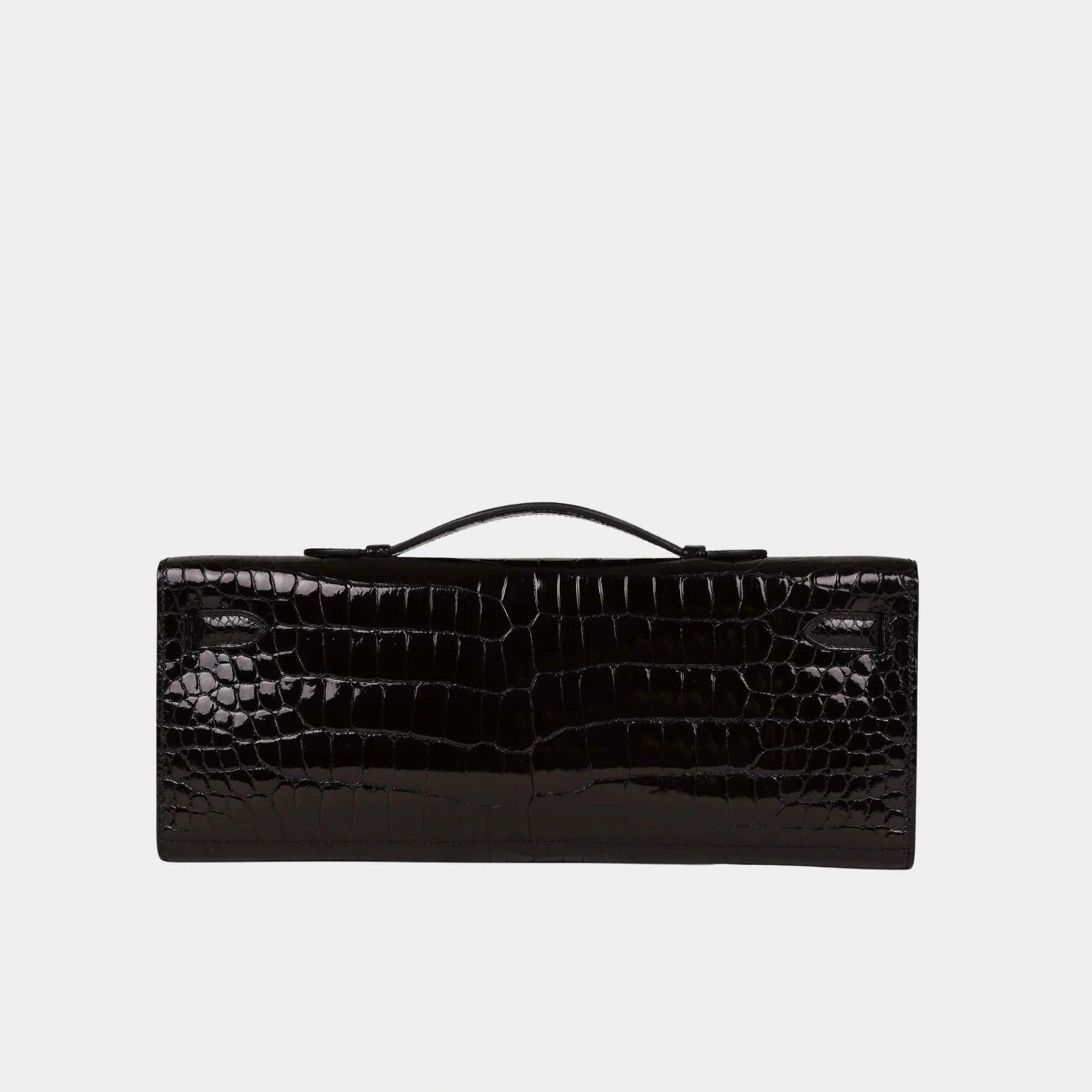 Hermes Kelly Cut Clutch Shiny Porosus Crocodile Black GHW, back 