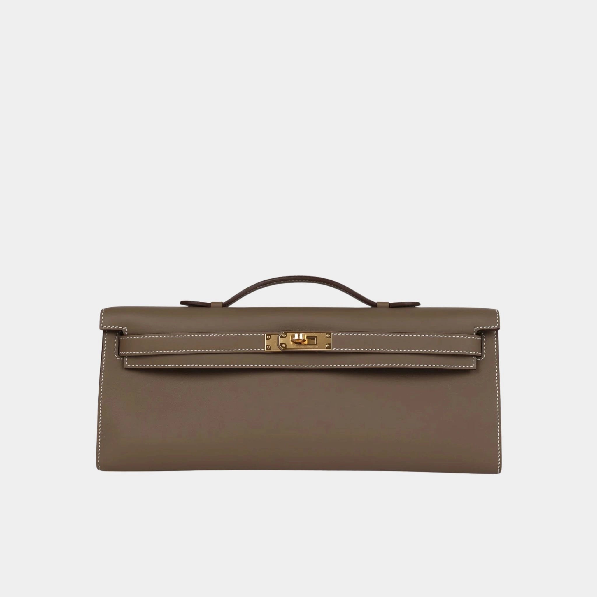 Hermes Kelly Cut Clutch Swift Etoupe GHW