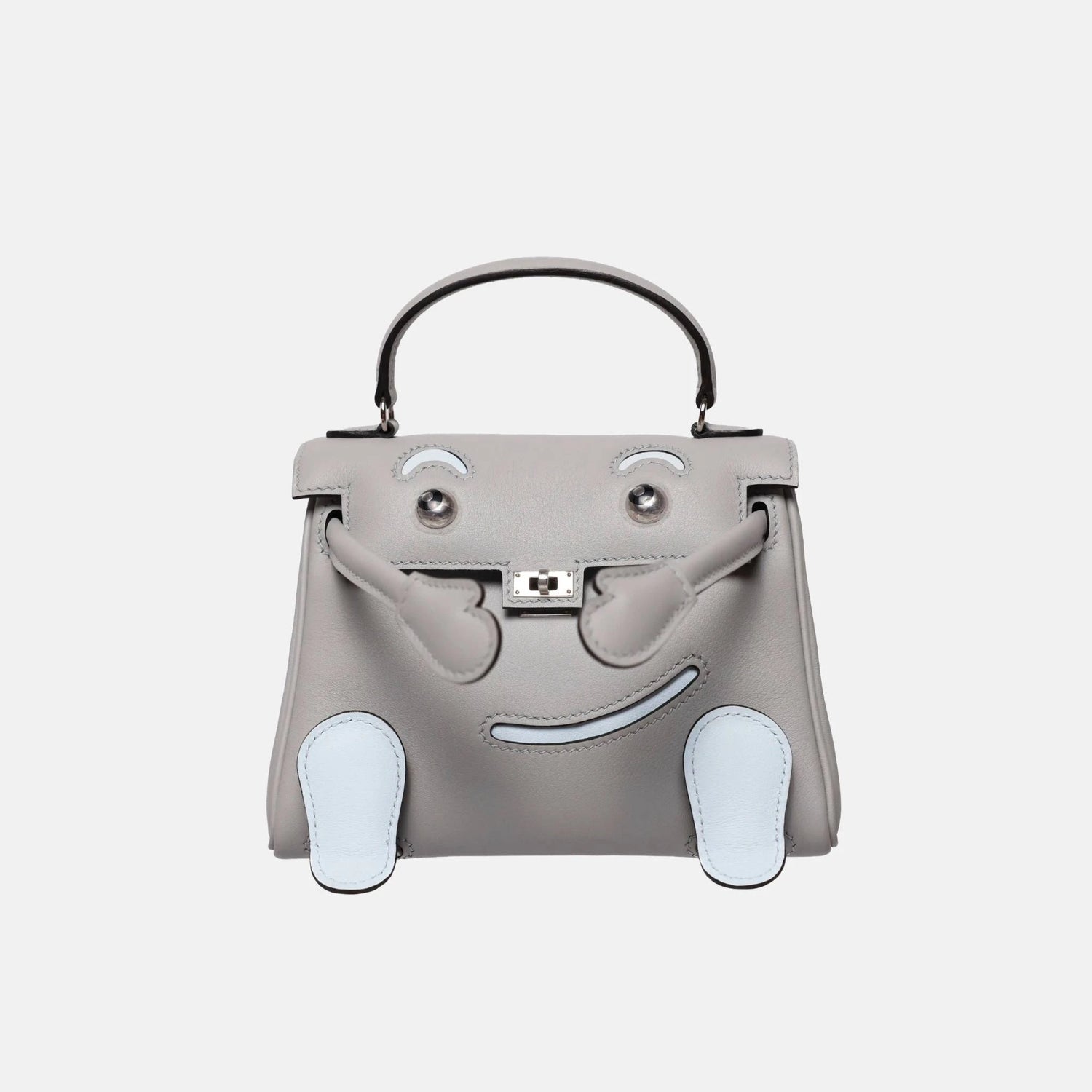 Hermes Kelly Doll Blue Glacier Blue Brume Swift PHW, Front