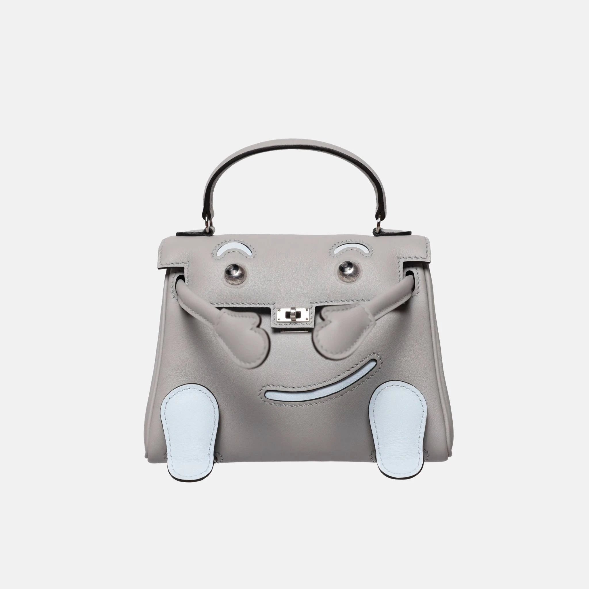 Hermes Kelly Doll Blue Glacier Blue Brume Swift PHW, Front