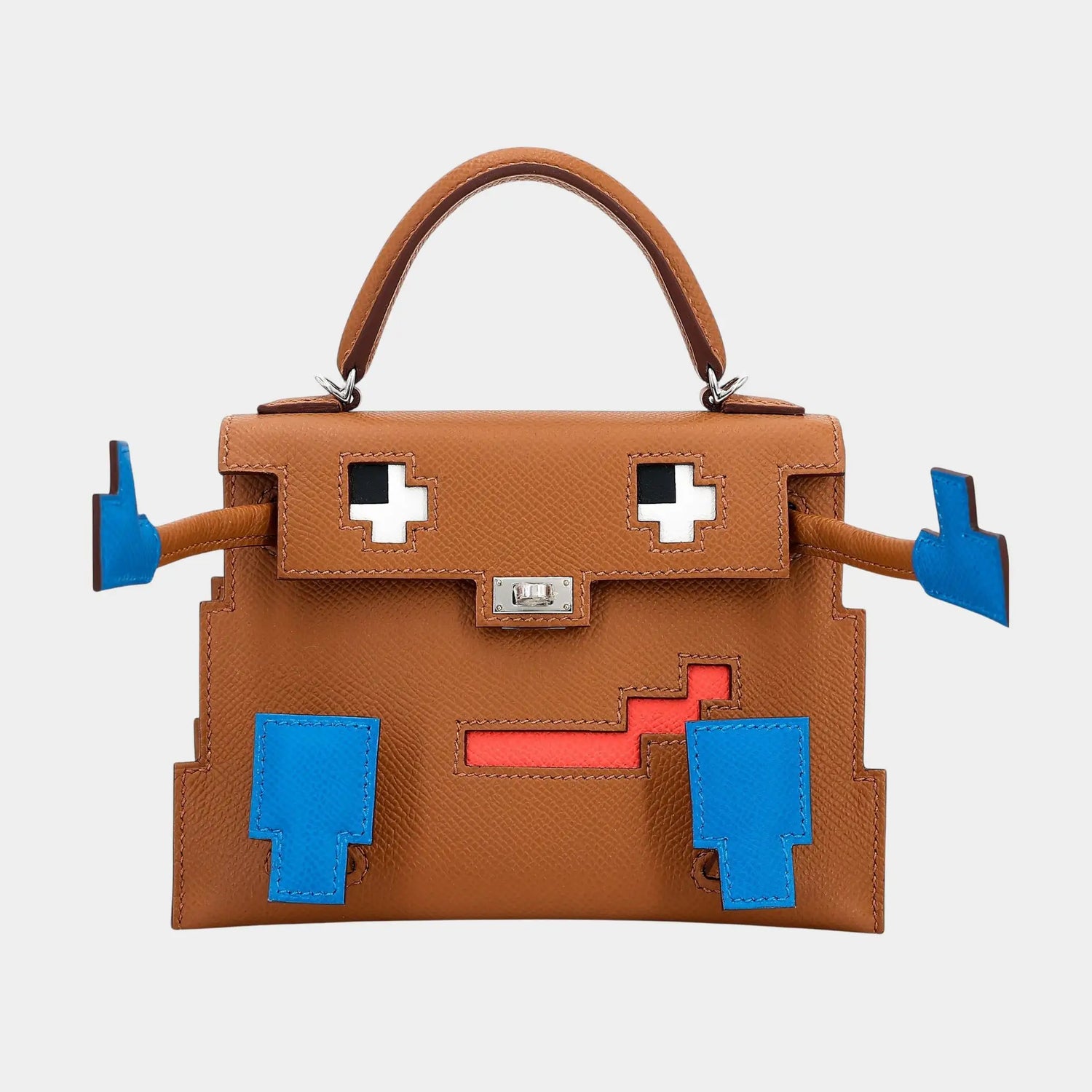 Hermes Kelly Doll Epsom Gold/Bleu Zanzibar/Orange/Jaune Milton PHW, Front