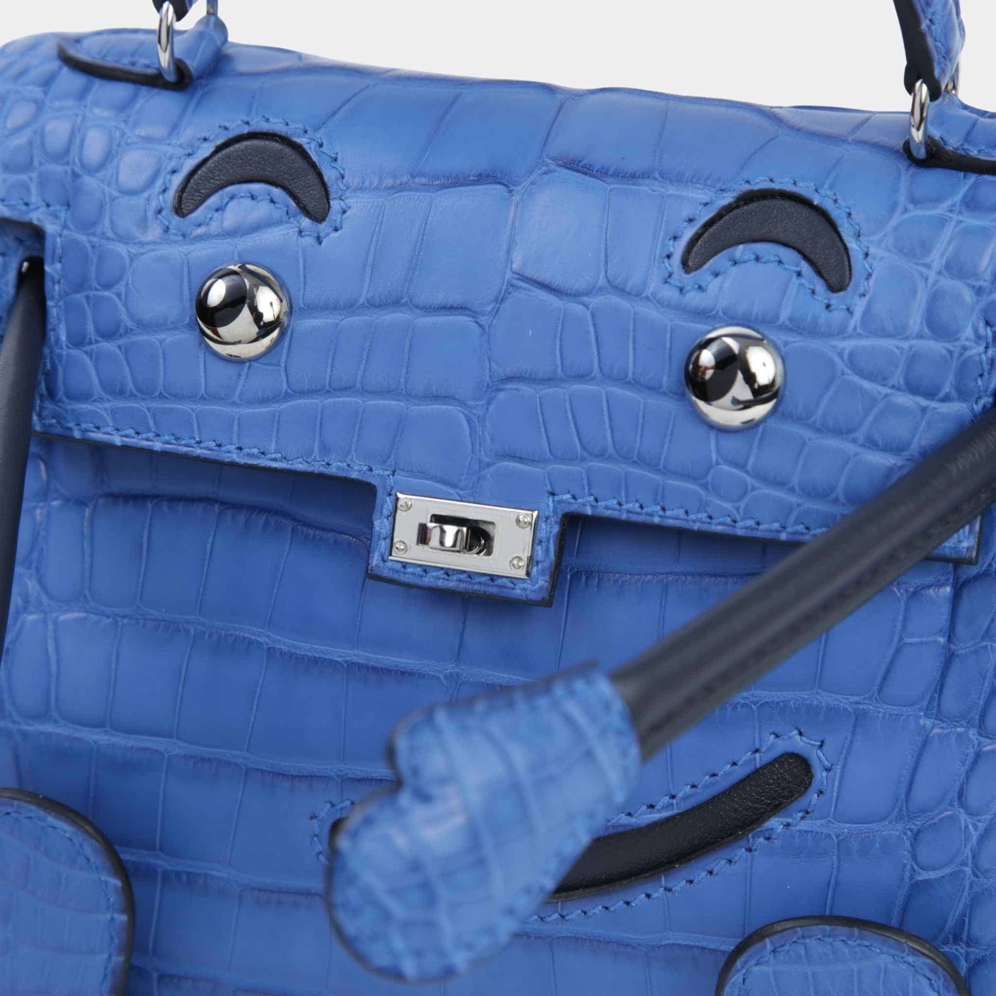 Hermes Kelly Doll Matte Alligator Bleu Zellige PHW, Closeup