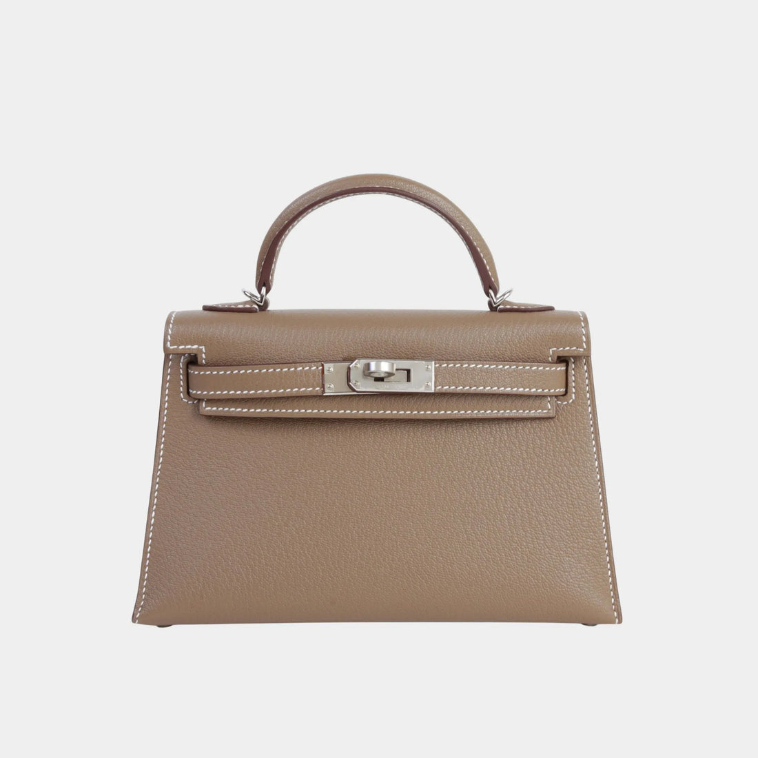 Hermes Kelly Mini Chevre Etoupe/Gris Pale PHW, Front