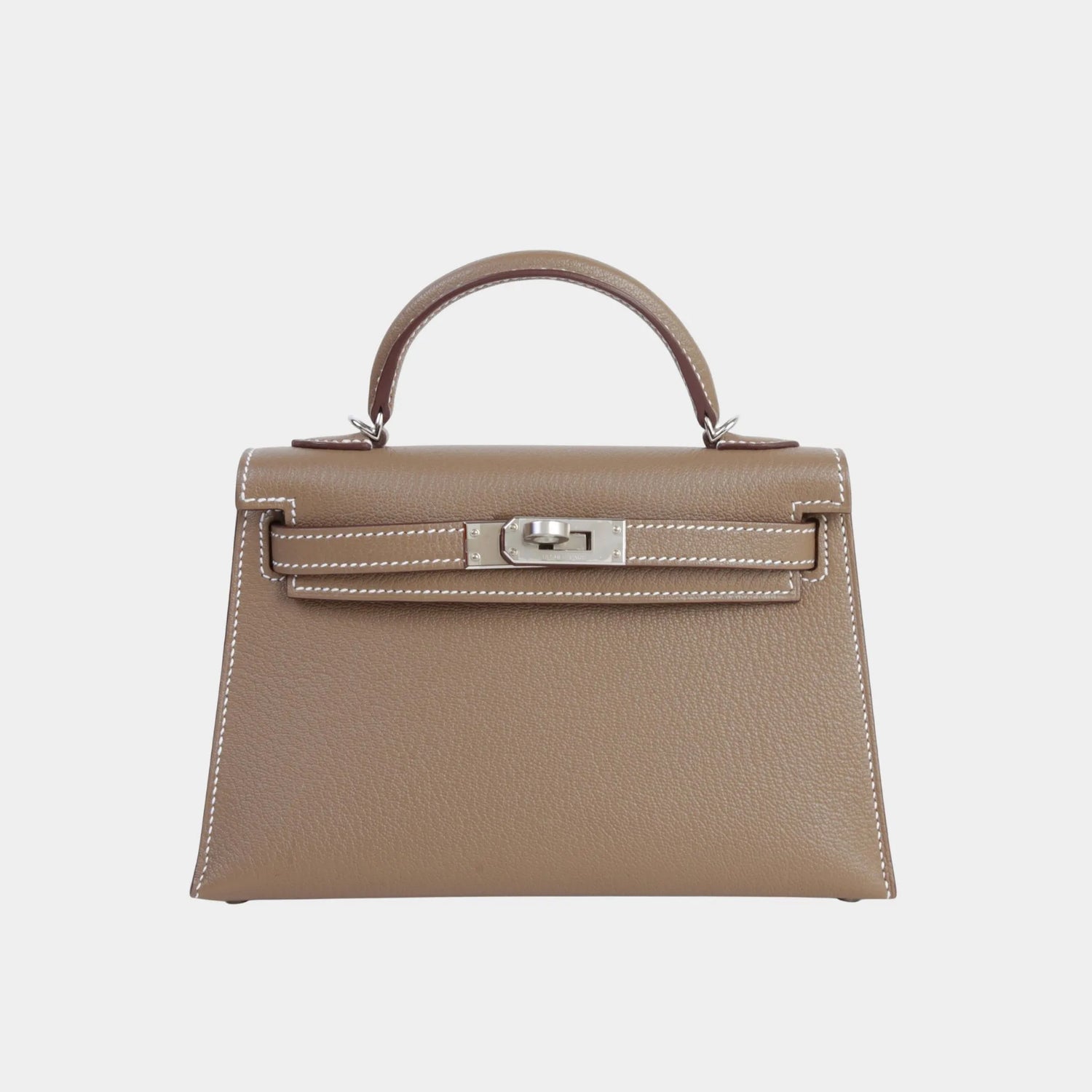 Hermes Kelly Mini Chevre Etoupe/Gris Pale PHW, Front