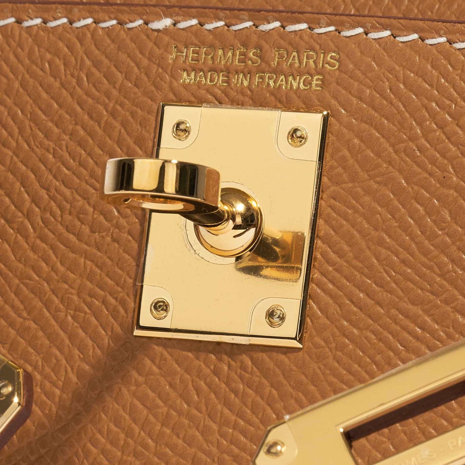 Hermes Kelly Mini Epsom Gold GHW, Logo, Closeup