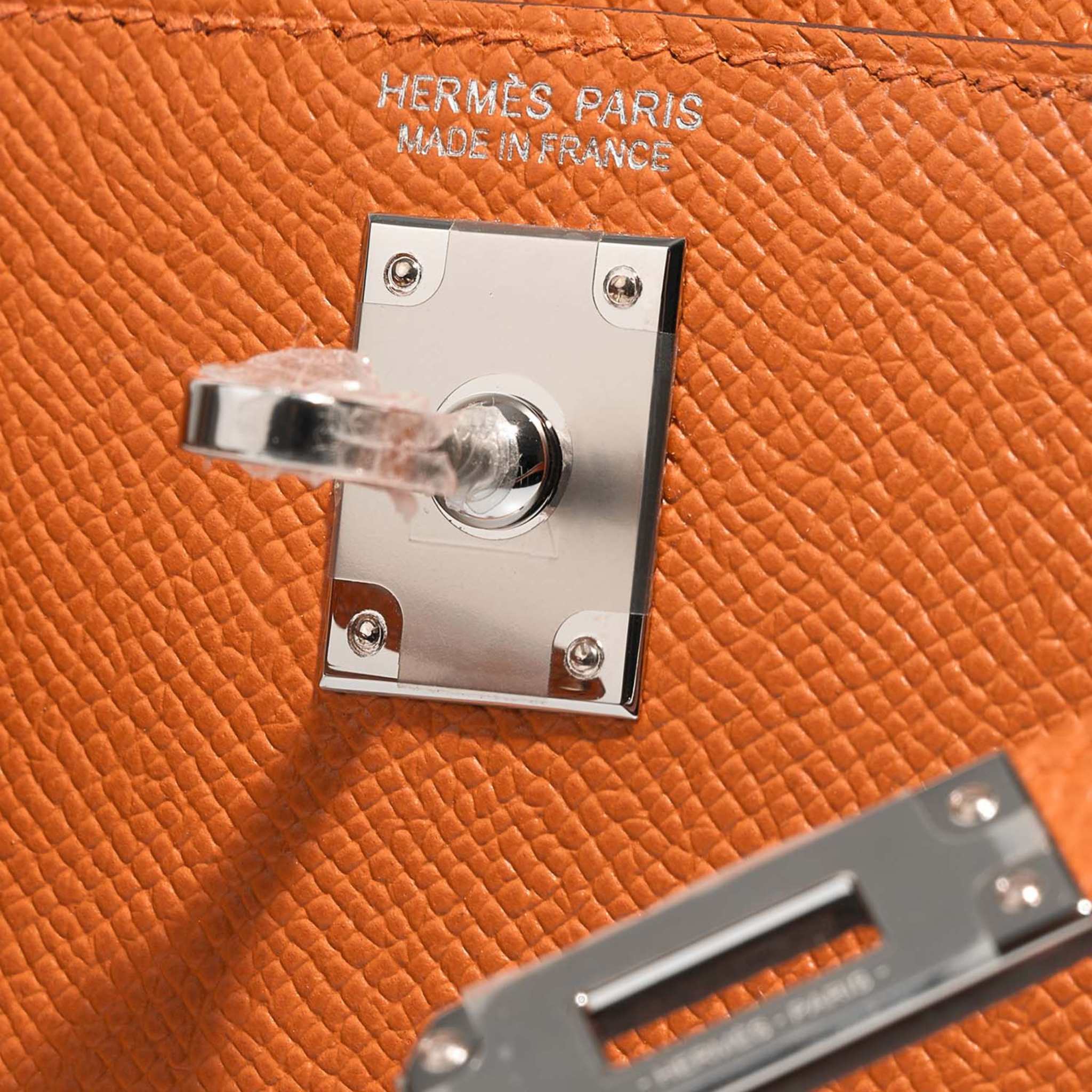 Hermes Kelly Mini Epsom Orange H, Logo, Closeup, Lock