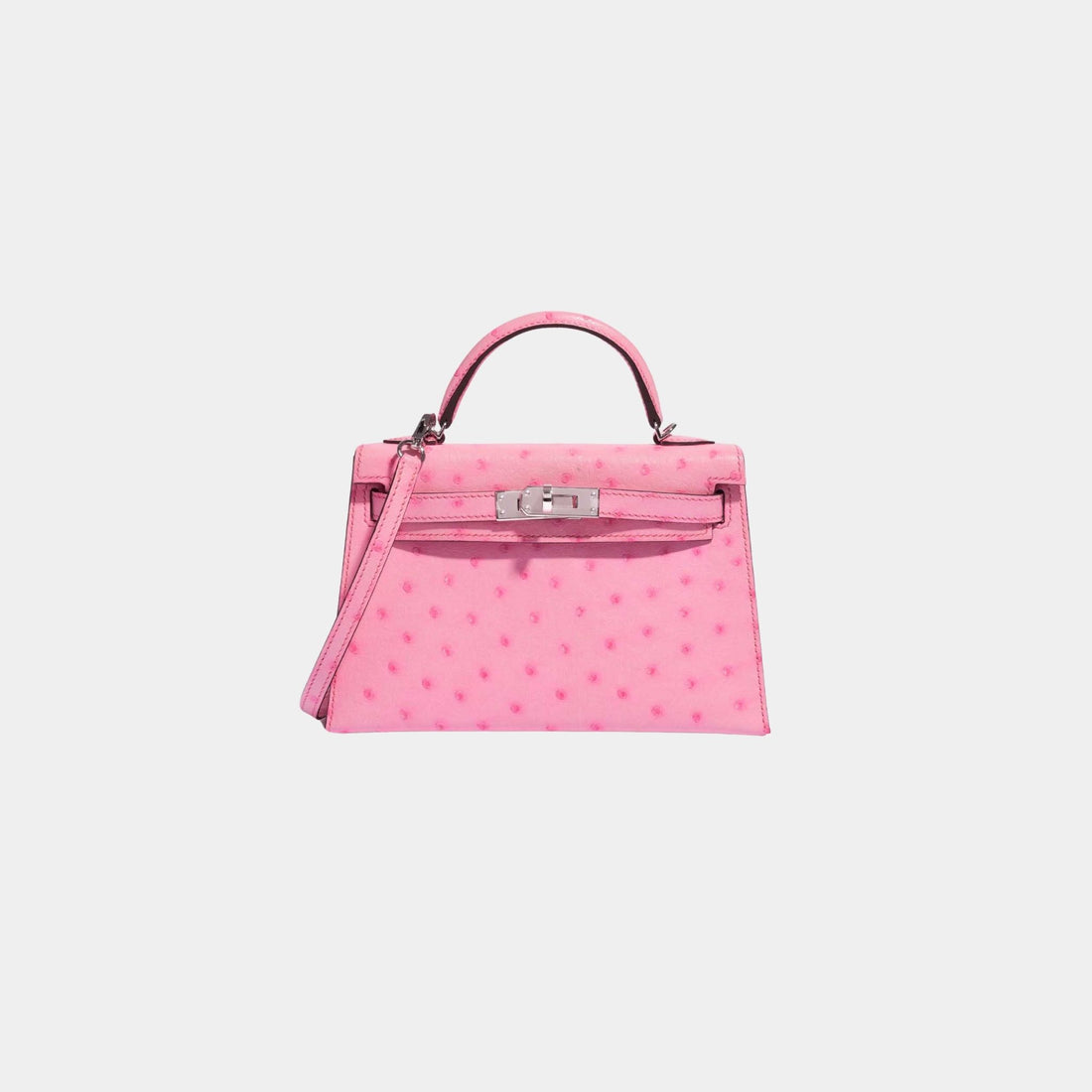 Hermes Kelly Mini II 20 In 5P Bubblegum Ostrich PHW, Front
