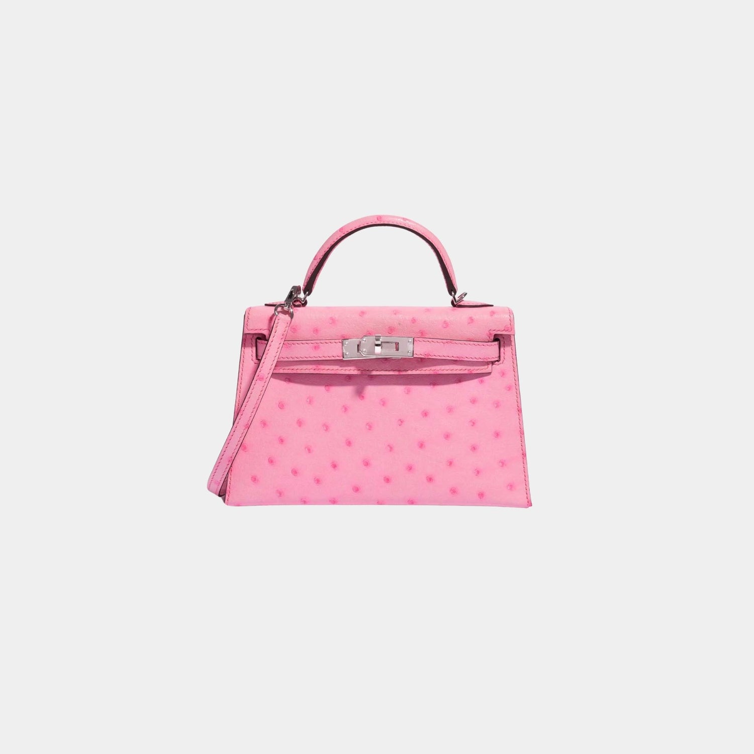 Hermes Kelly Mini II 20 In 5P Bubblegum Ostrich PHW, Front