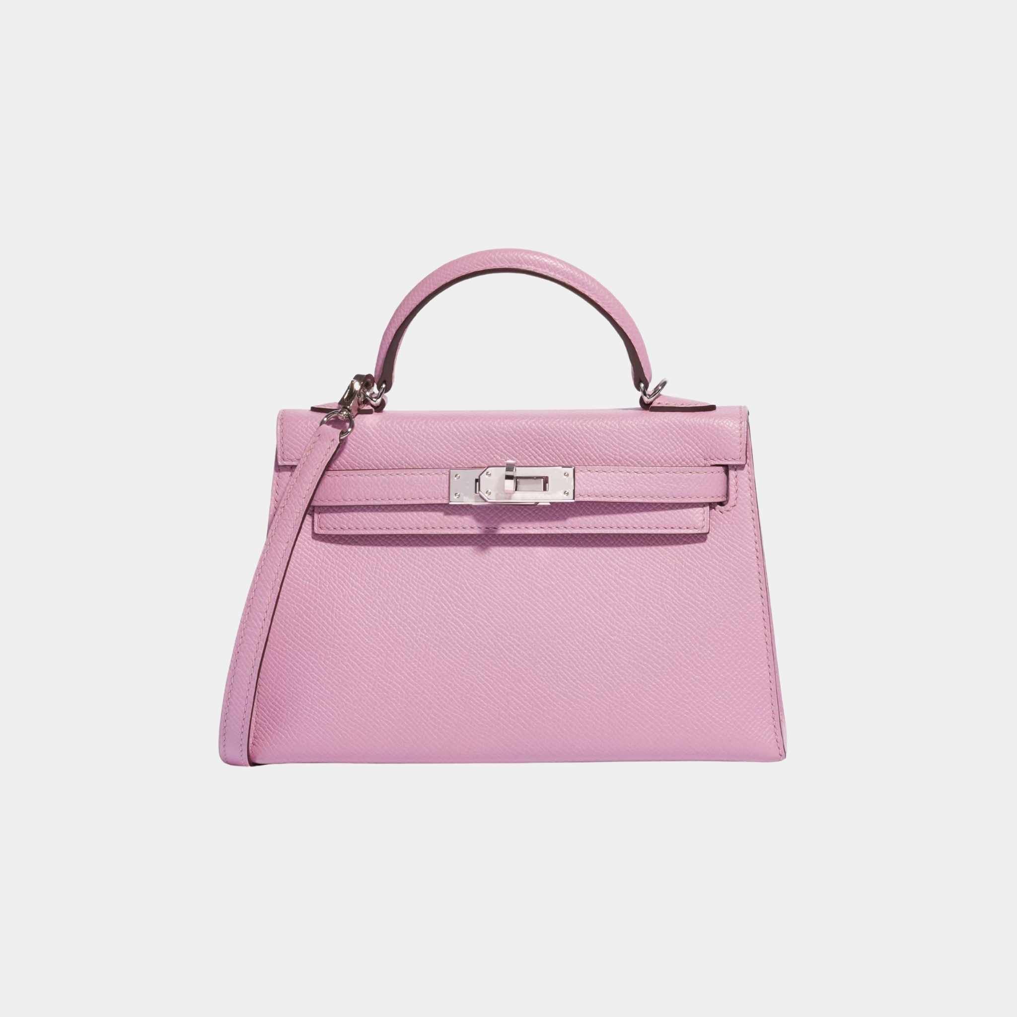 Hermes Kelly Mini II 20 Epsom Mauve Sylvestre PHW, Front