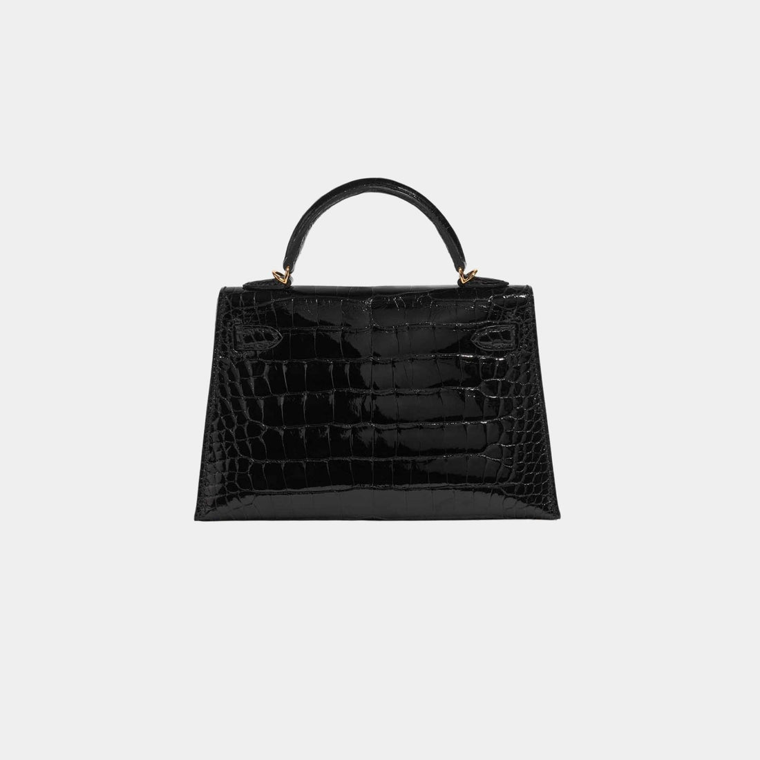 Hermes Kelly Mini II 20 تمساح بوروسوس لامع أسود، من الخلف