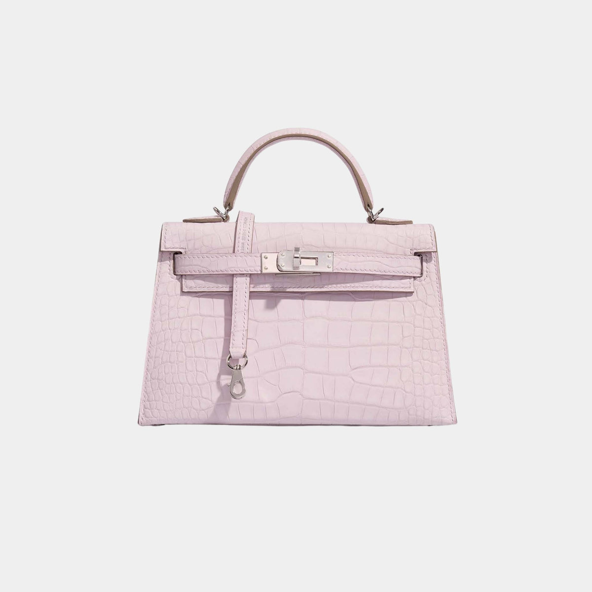 حقيبة Kelly Mini من جلد Alligator Matte باللون Borreal Mauve Pale مع إكسسوارات بلاديوم