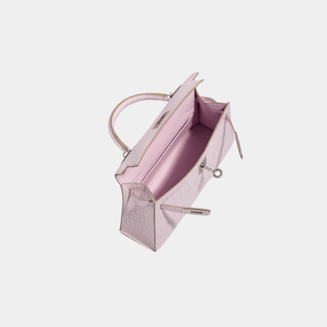 Hermes Kelly Mini من جلد التمساح غير اللامع بلون بوريال موف باهت PHW، من الأعلى