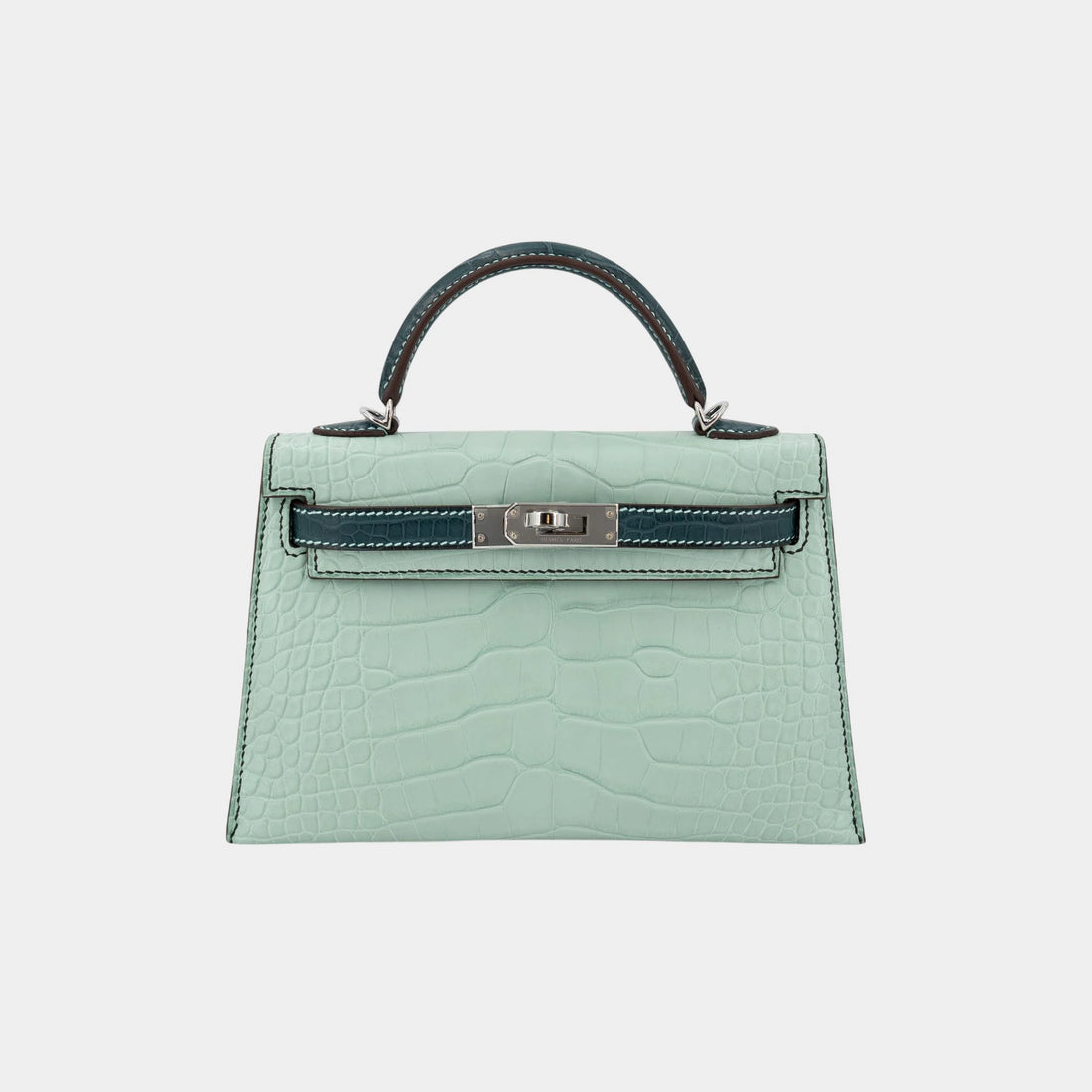 Kelly Mini Matte Alligator Vert d’Eau/Vert Cypress GHW, Front