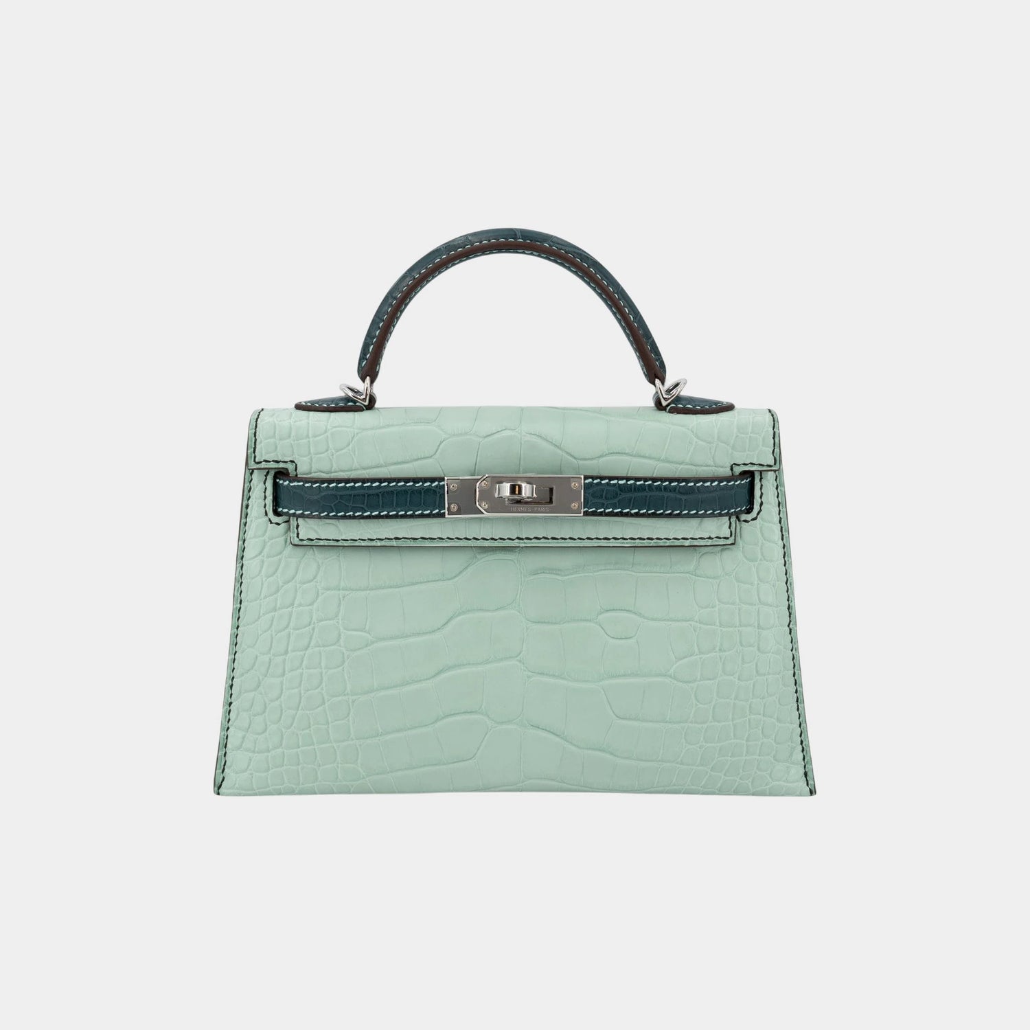 Kelly Mini Matte Alligator Vert d’Eau/Vert Cypress GHW, Front