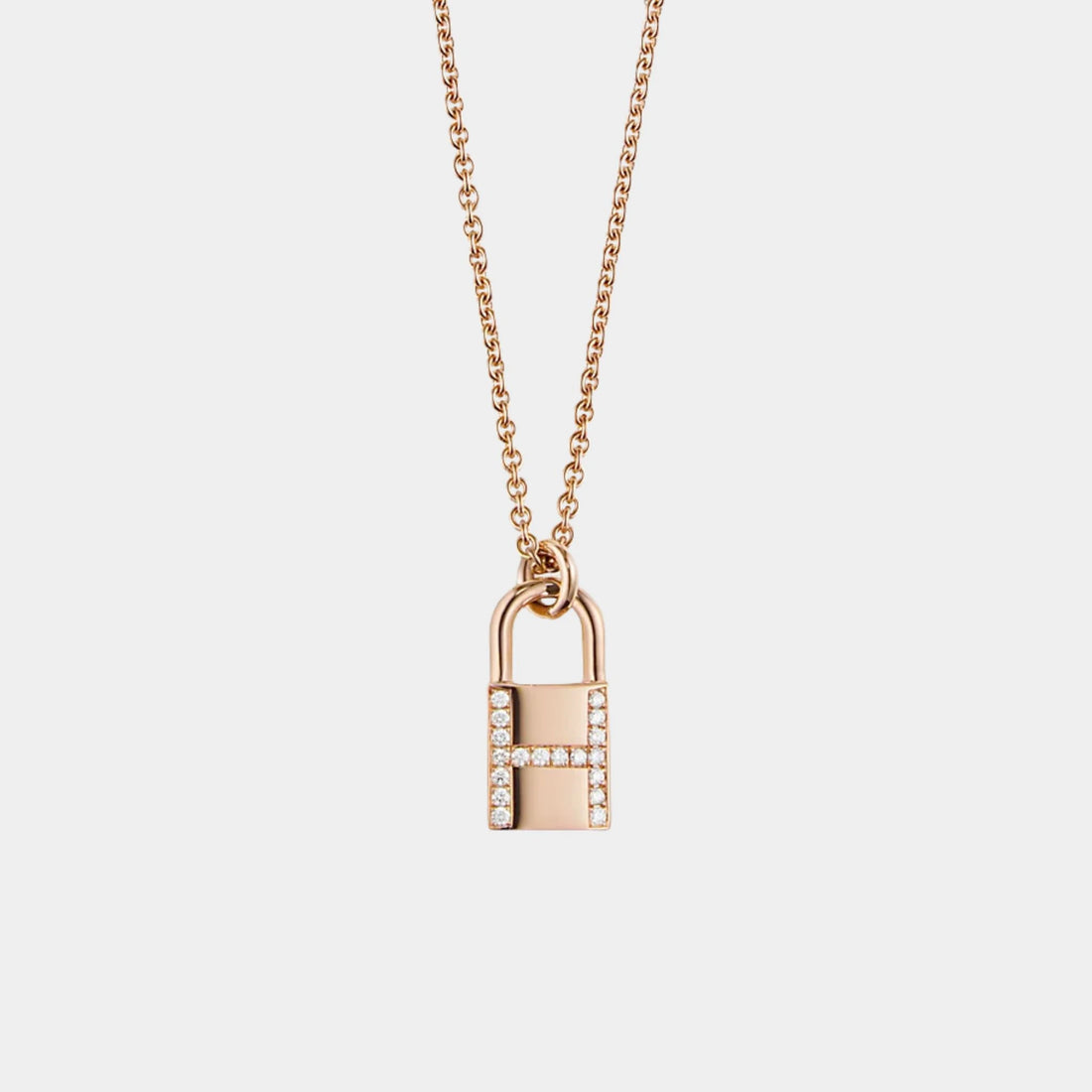 Kelly Padlock Pendant Rose Gold - Diamonds, Front, Closeup