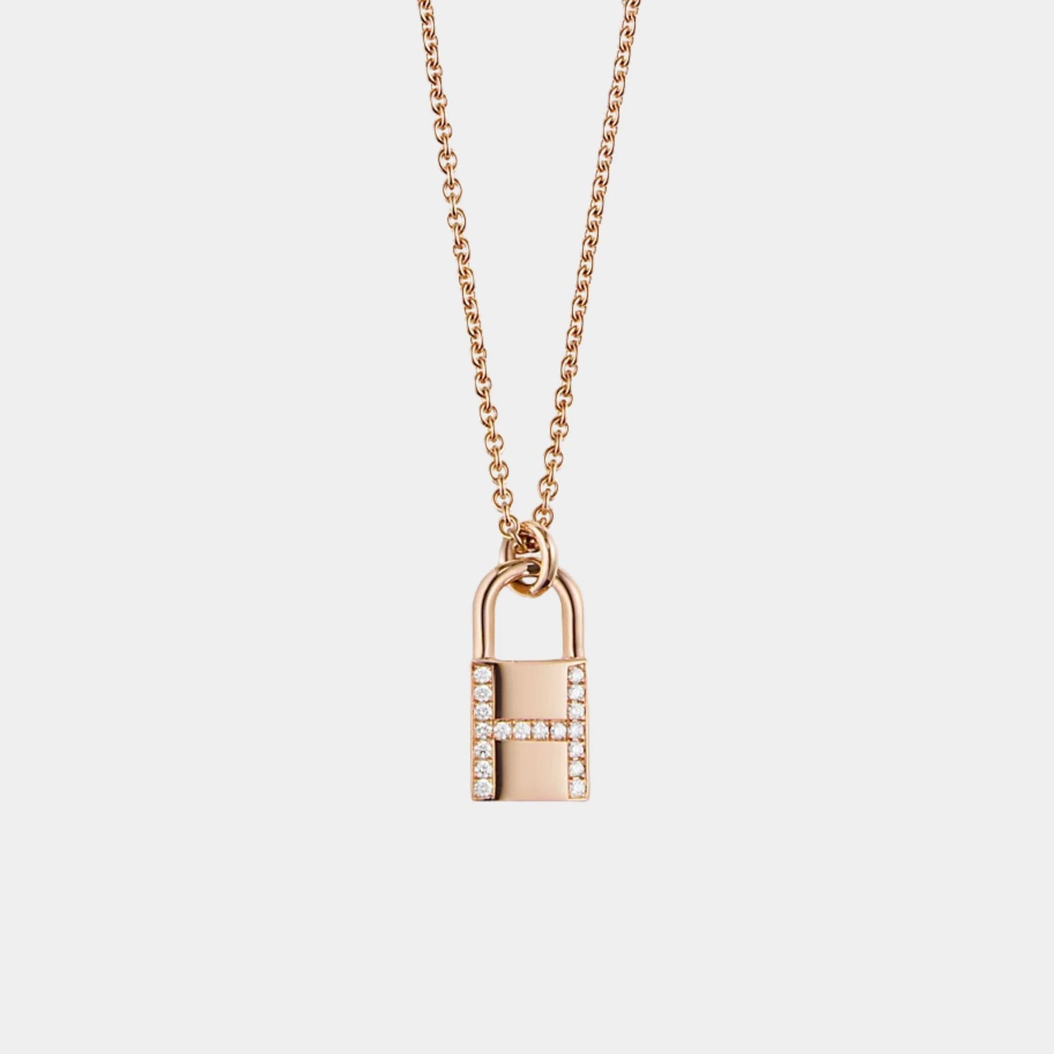 Kelly Padlock Pendant Rose Gold - Diamonds, Front, Closeup