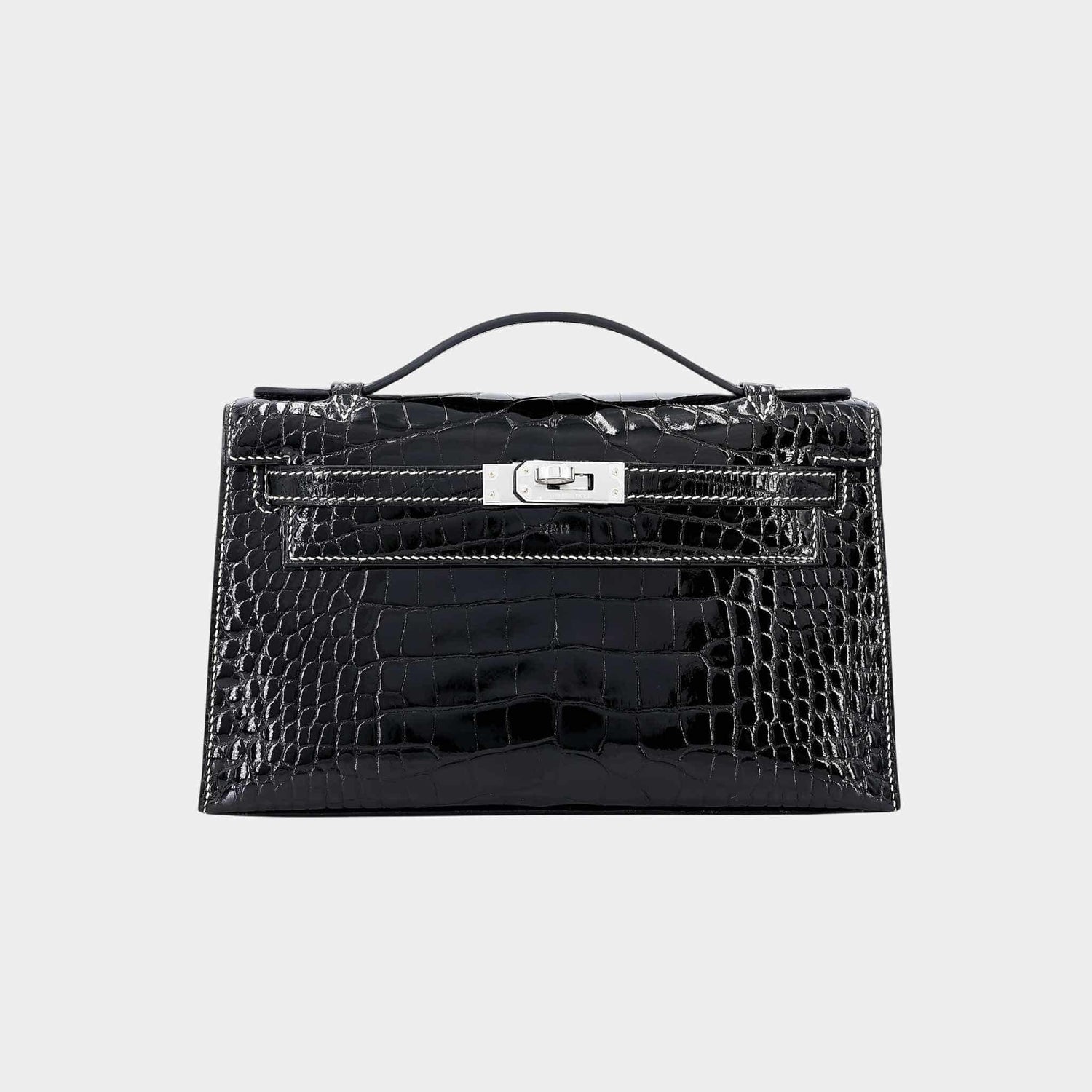 Hermes Kelly Pochette HSS Alligator Black PHW, Front